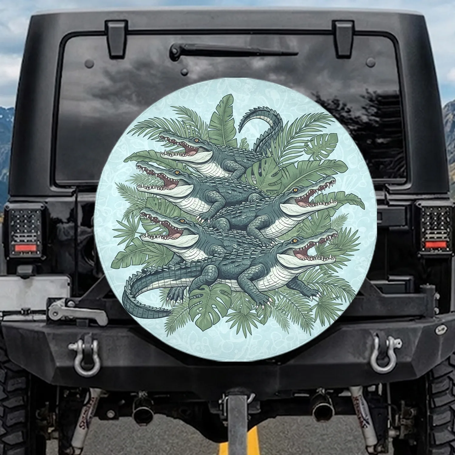Dynamic Alligators Crocodiles Tropical Jungle Leaves - Outdoor Wildlife Adventure Gift Spare Tire Cover - 1