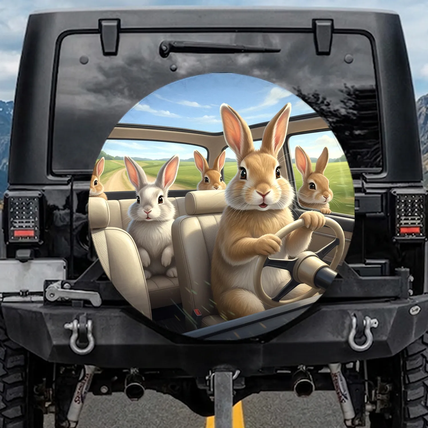 Rabbits Countryside Road Trip - Wildlife Lover Travel Essentials Spare Tire Cover - 1