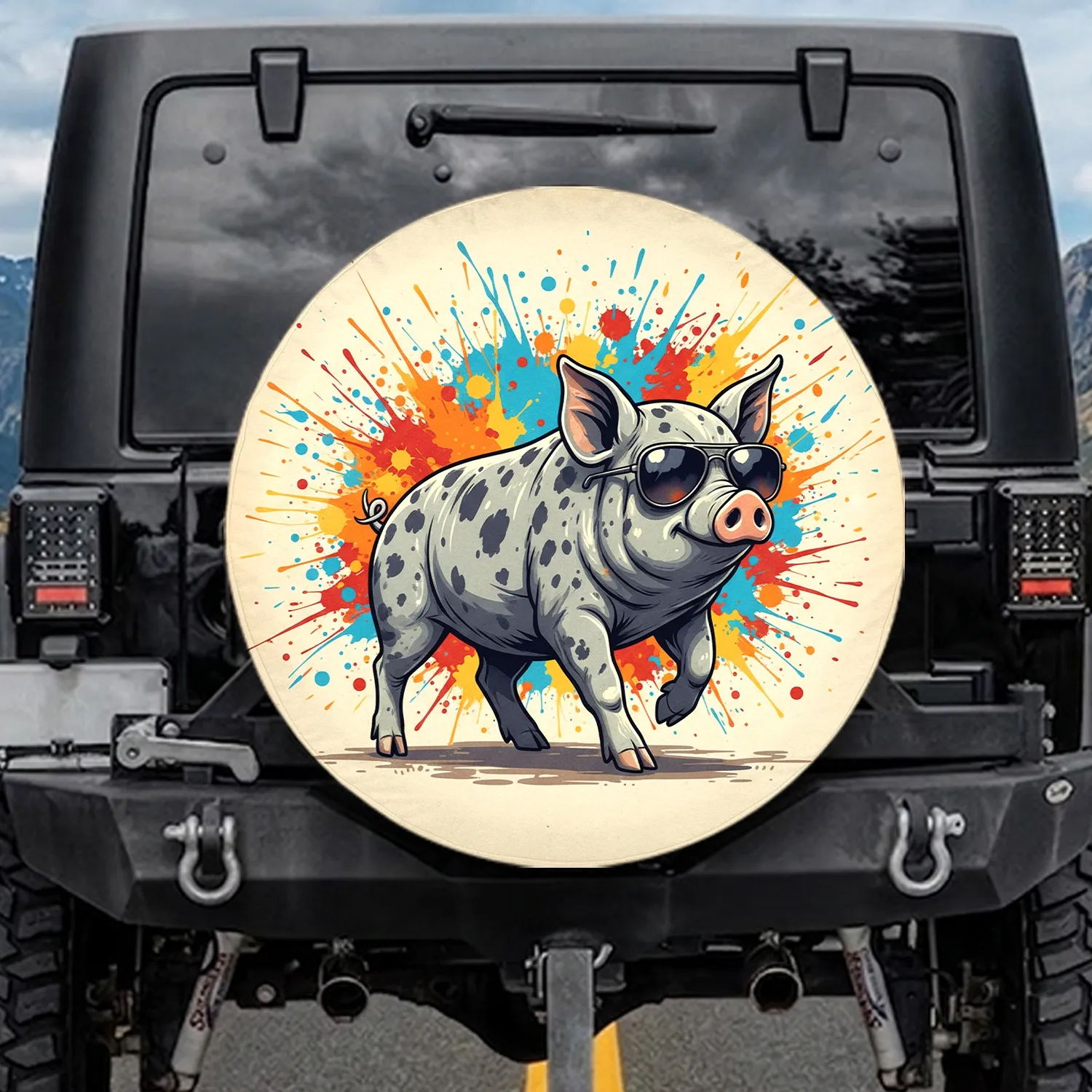 Spotted Pig Aviator Sunglasses Adventure Lifestyle - Pig Lover Gift Spare Tire Cover - 1