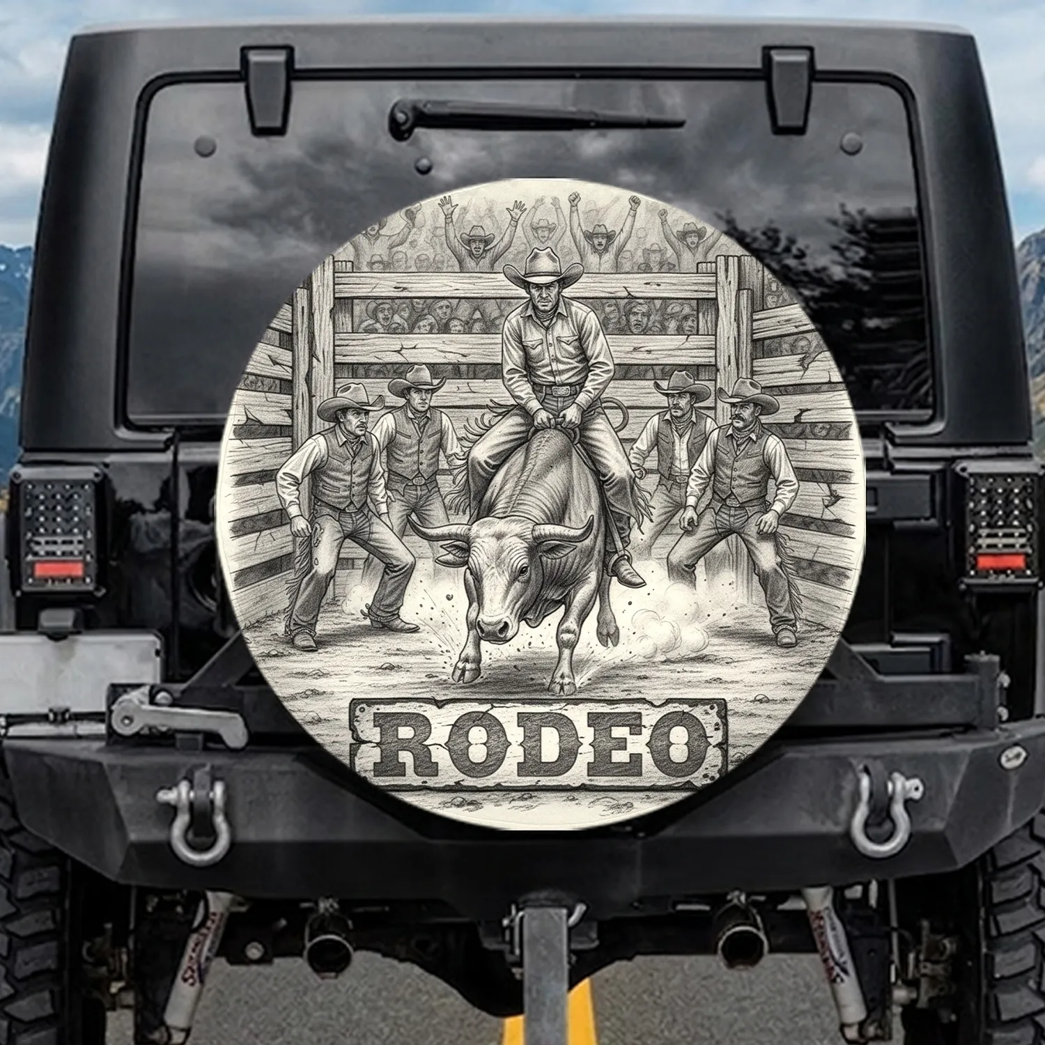 Cowboy Mechanical Bull Rodeo Arena - Western Lover Gift for Rodeo Fans Spare Tire Cover - 1