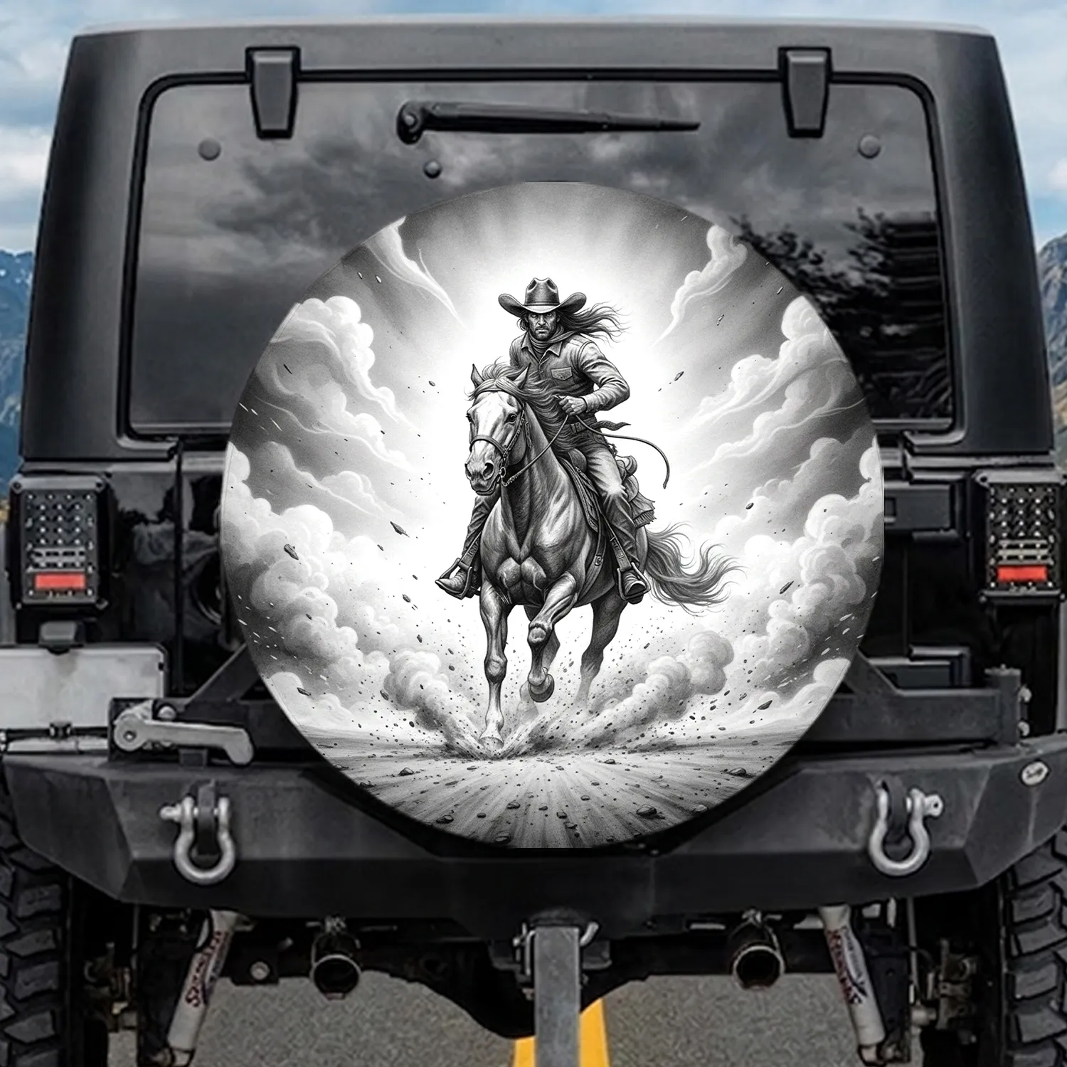 Galloping Cowboy Horse Dust Storm - Wild West Lover Gift for Horse Rider Spare Tire Cover - 1