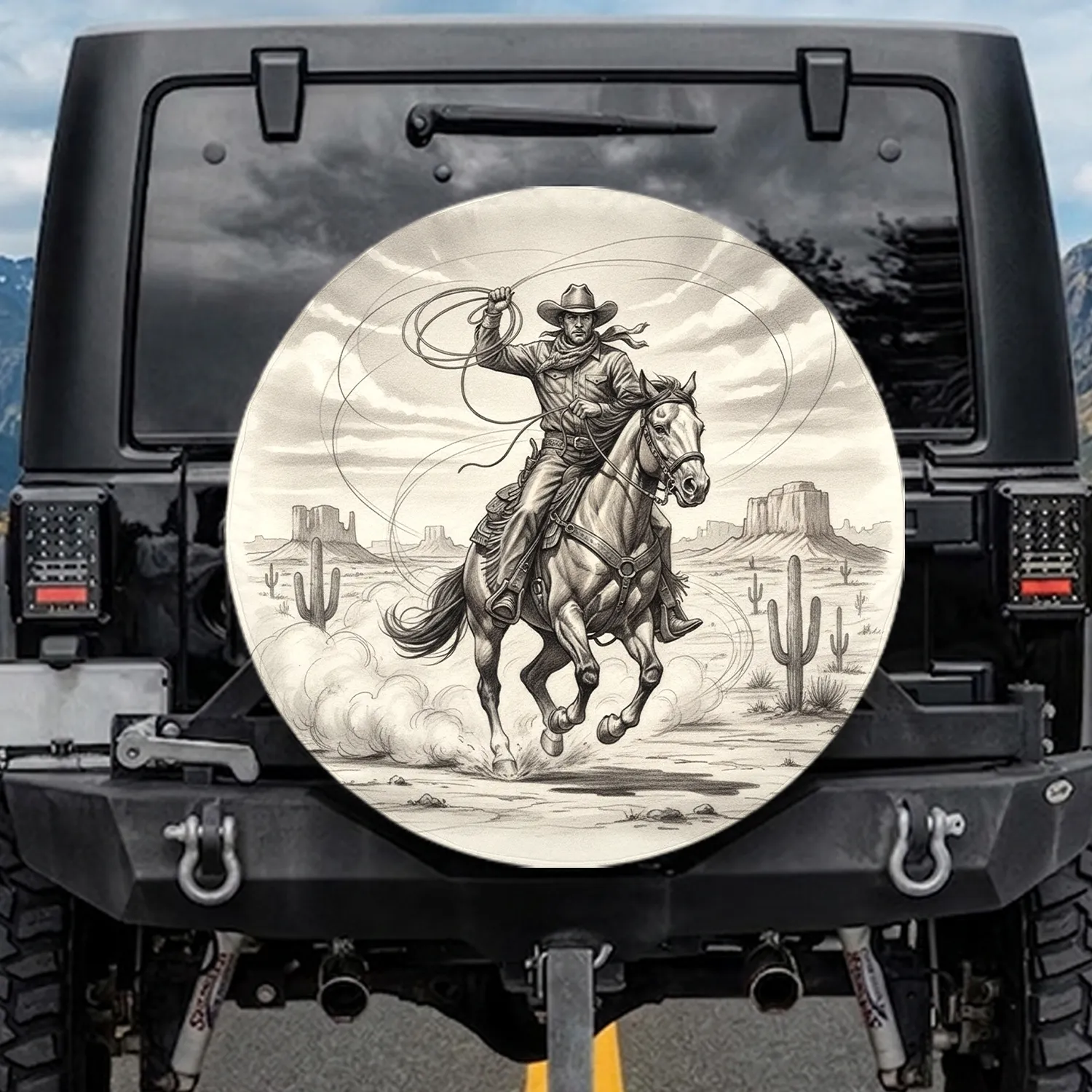 Roping Cowboy Horse Authentic Western - Home Decor Gift for Cowboy Lovers Spare Tire Cover - 1
