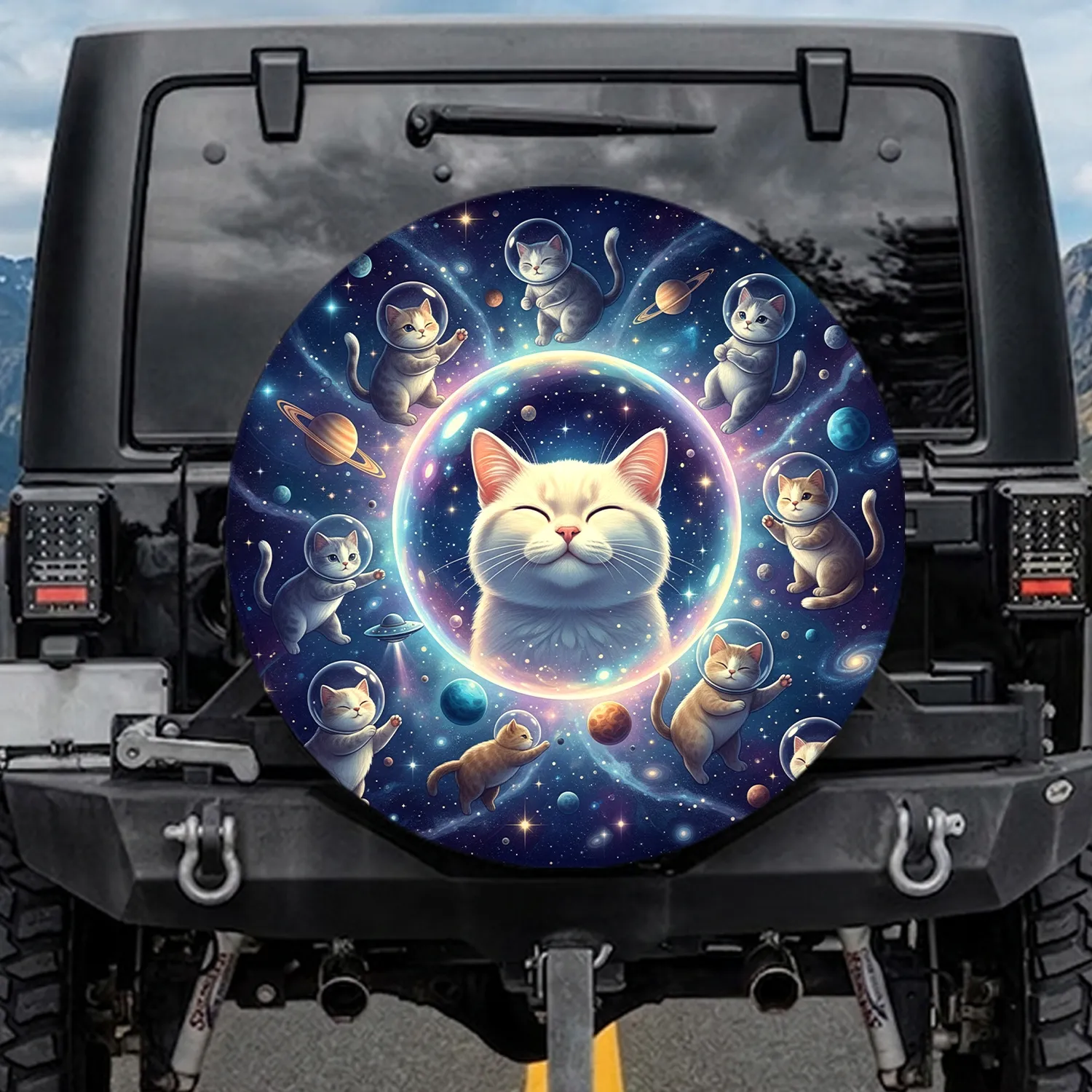 Space Cat Cosmic Bubble Nebula - Cosmic Lover Gift for Cat Lover Spare Tire Cover - 1