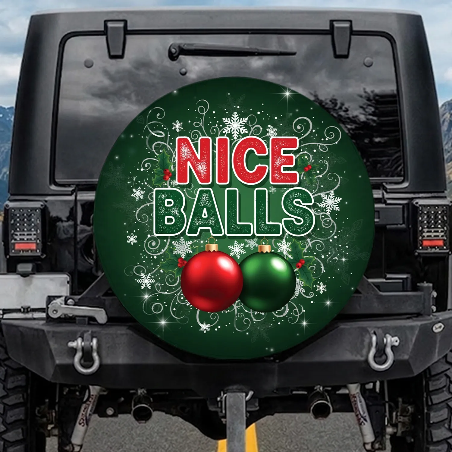 Nice Balls Christmas Ornaments Snowflakes Holly - Holiday Gift Spare Tire Cover - 1