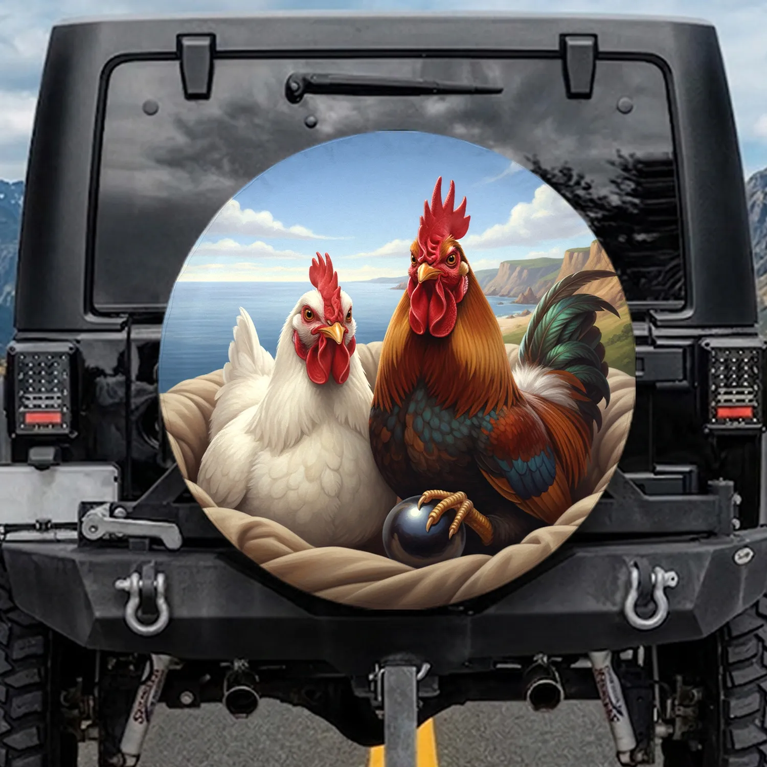 Hen Rooster Landscape Journey - Farmhouse Home Decor Gift for Bird Watchers Spare Tire Cover - 1