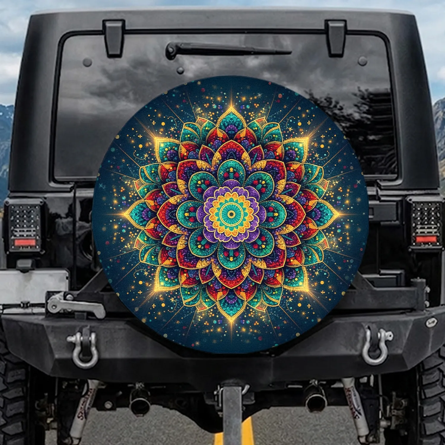 Indian Mandala Geometric Petals Rays Star Particles - Boho Home Decor Gift Spare Tire Cover - 1