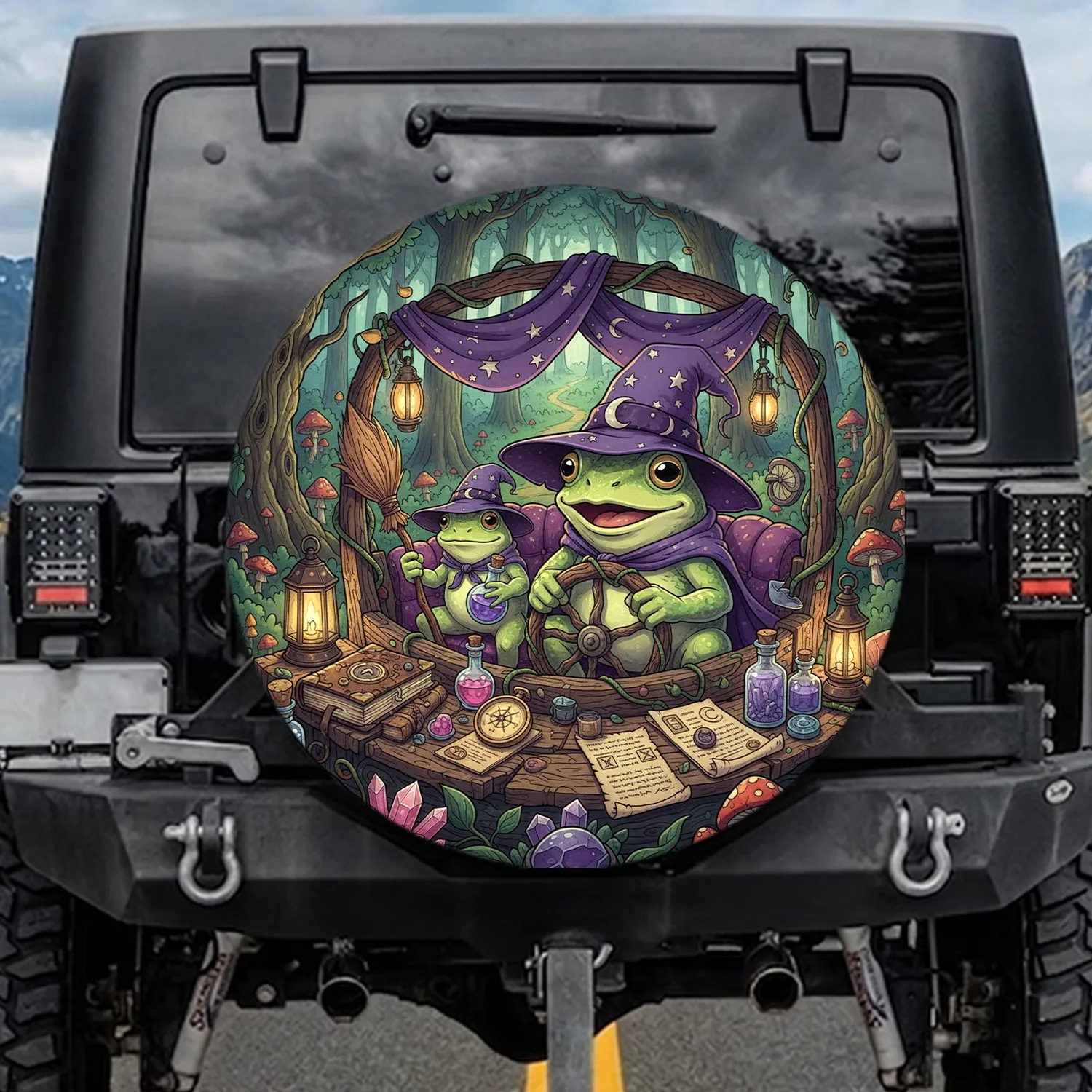 Wizard Frogs Magic Conveyance Enchanted Forest - Adventure Road Trip Gift Spare Tire Cover - 1
