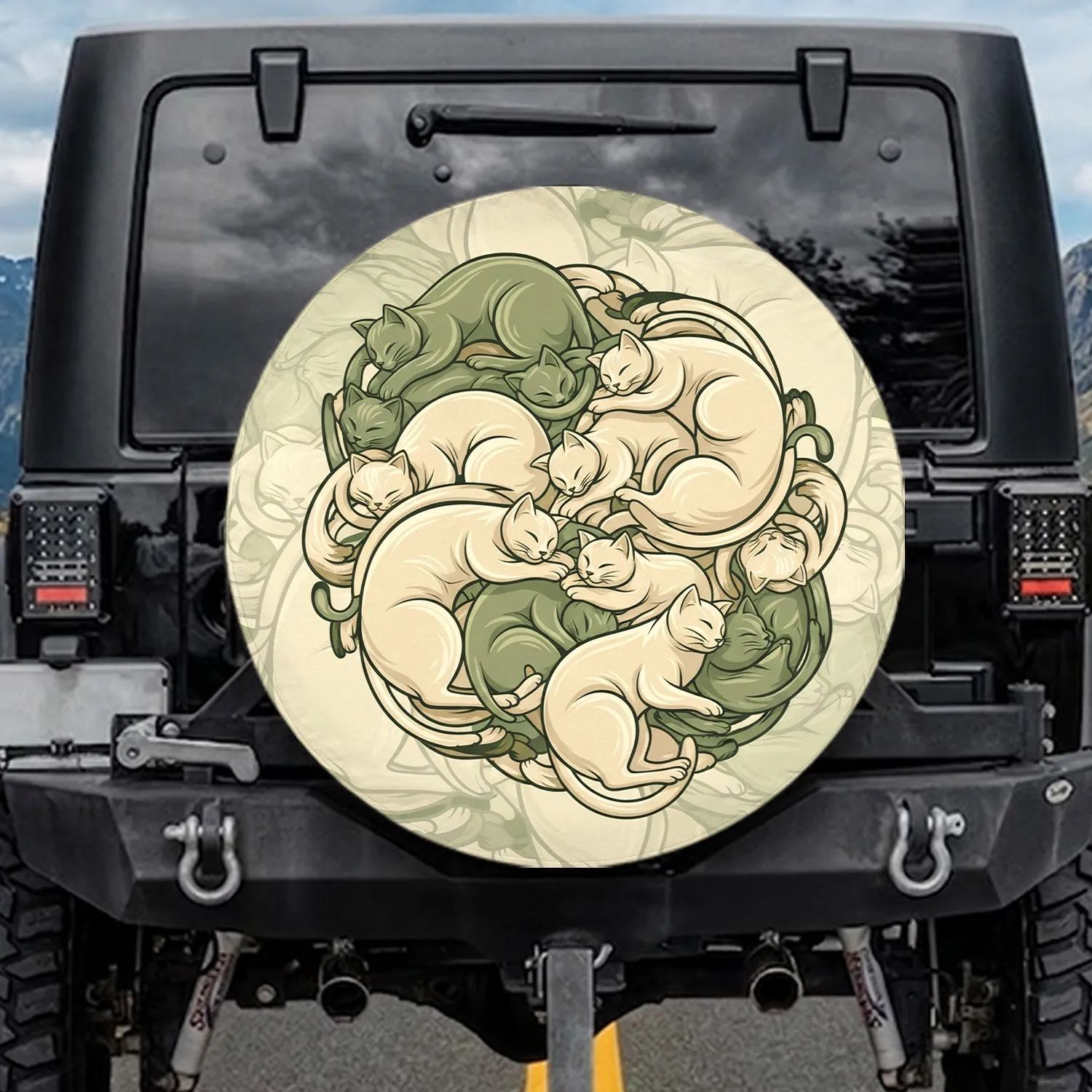 Interlocking Cat Cluster Camouflage - Home Decor Gift for Cat Lover Spare Tire Cover - 1