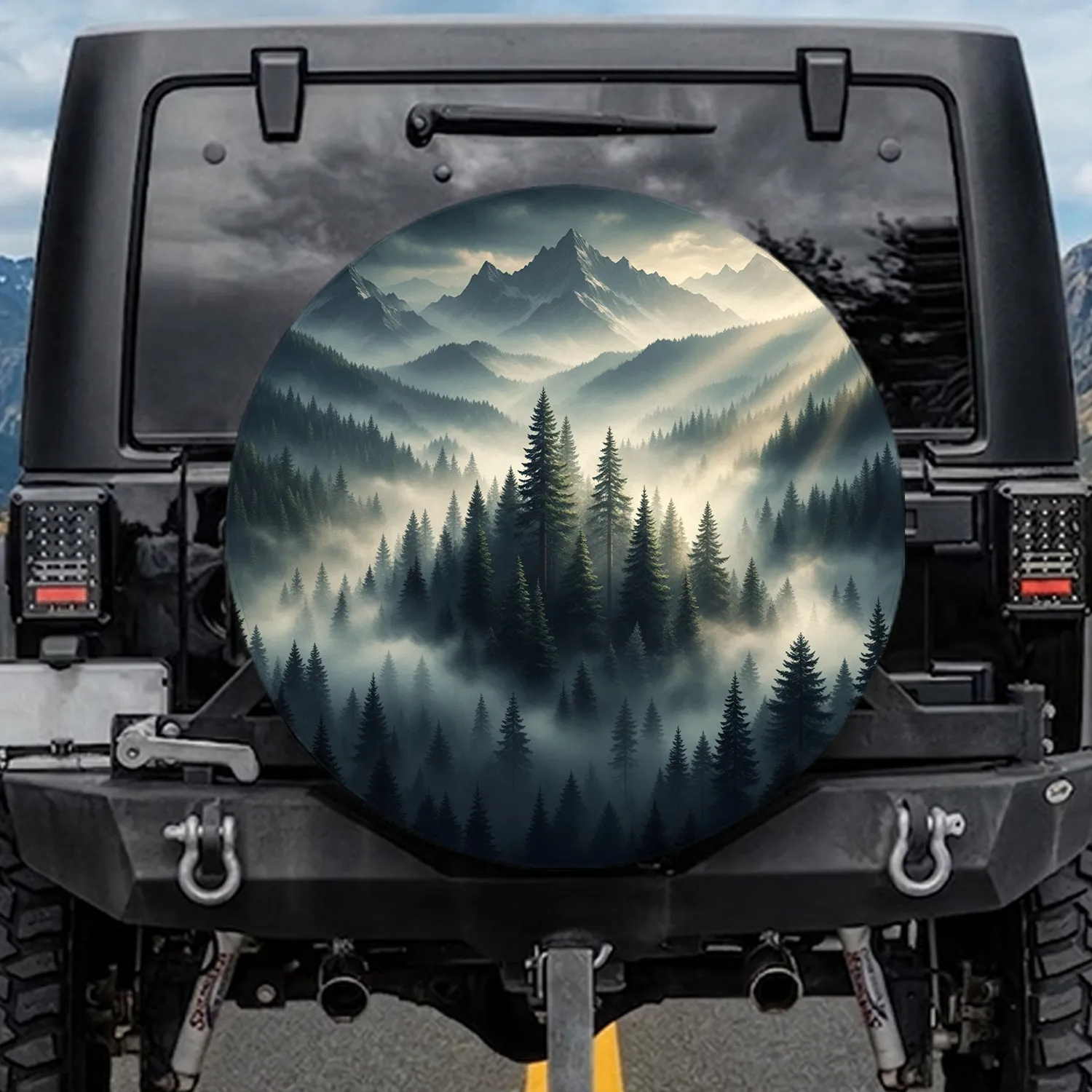 Misty Evergreen Forest Mountain Landscape - Nature Lover Gift for Adventurers Spare Tire Cover - 1