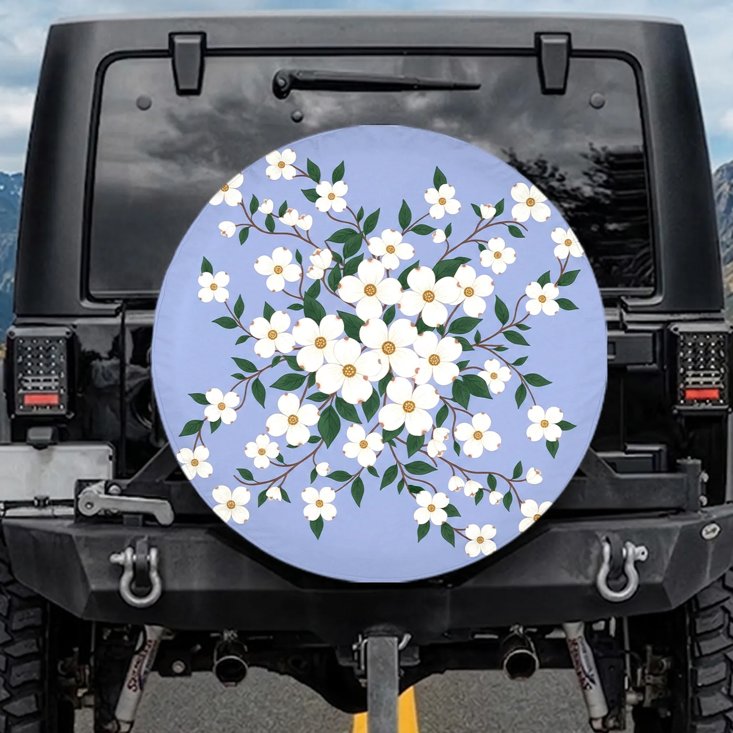 White Dogwood Flowers Botanical Floral - Home Decor Gift for Garden Lover Spare Tire Cover - 1