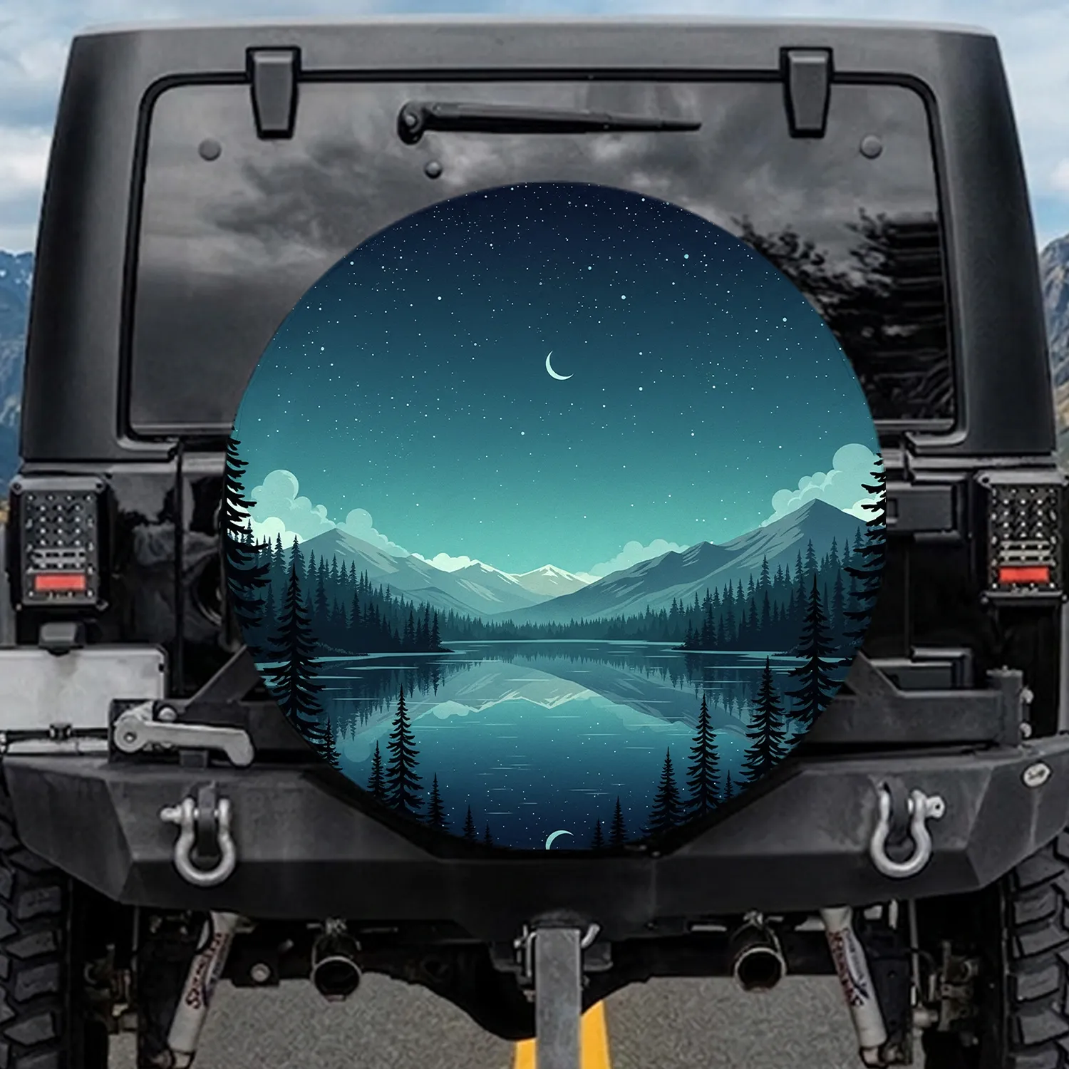 Deep Forest Lake Starry Sky Pine Trees - Nature Lover Gift for Outdoor Adventure Spare Tire Cover - 1