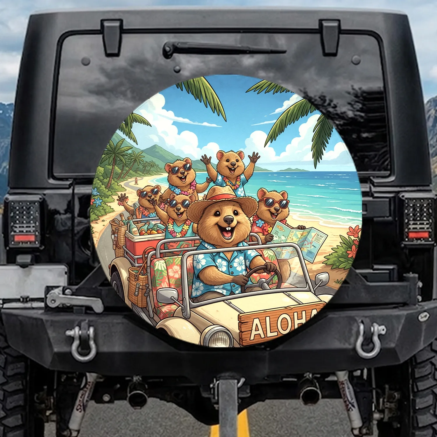 Quokkas Hawaiian Adventure Drive - Travel Essentials for Wildlife Lover Spare Tire Cover - 1