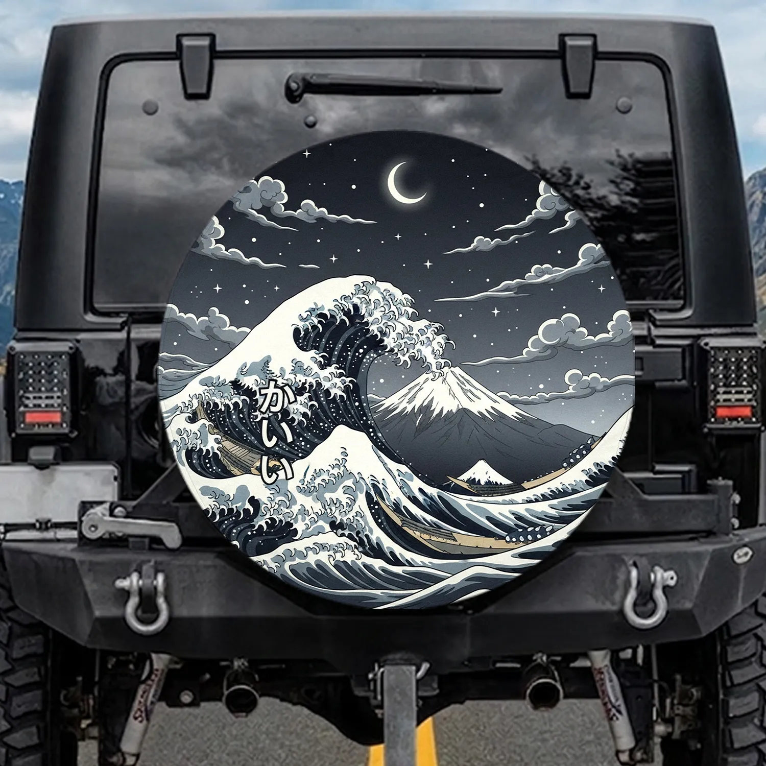 Great Wave Mount Fuji Kawaii Japanese Ocean - Travel Lifestyle Gift Spare Tire Cover - 1