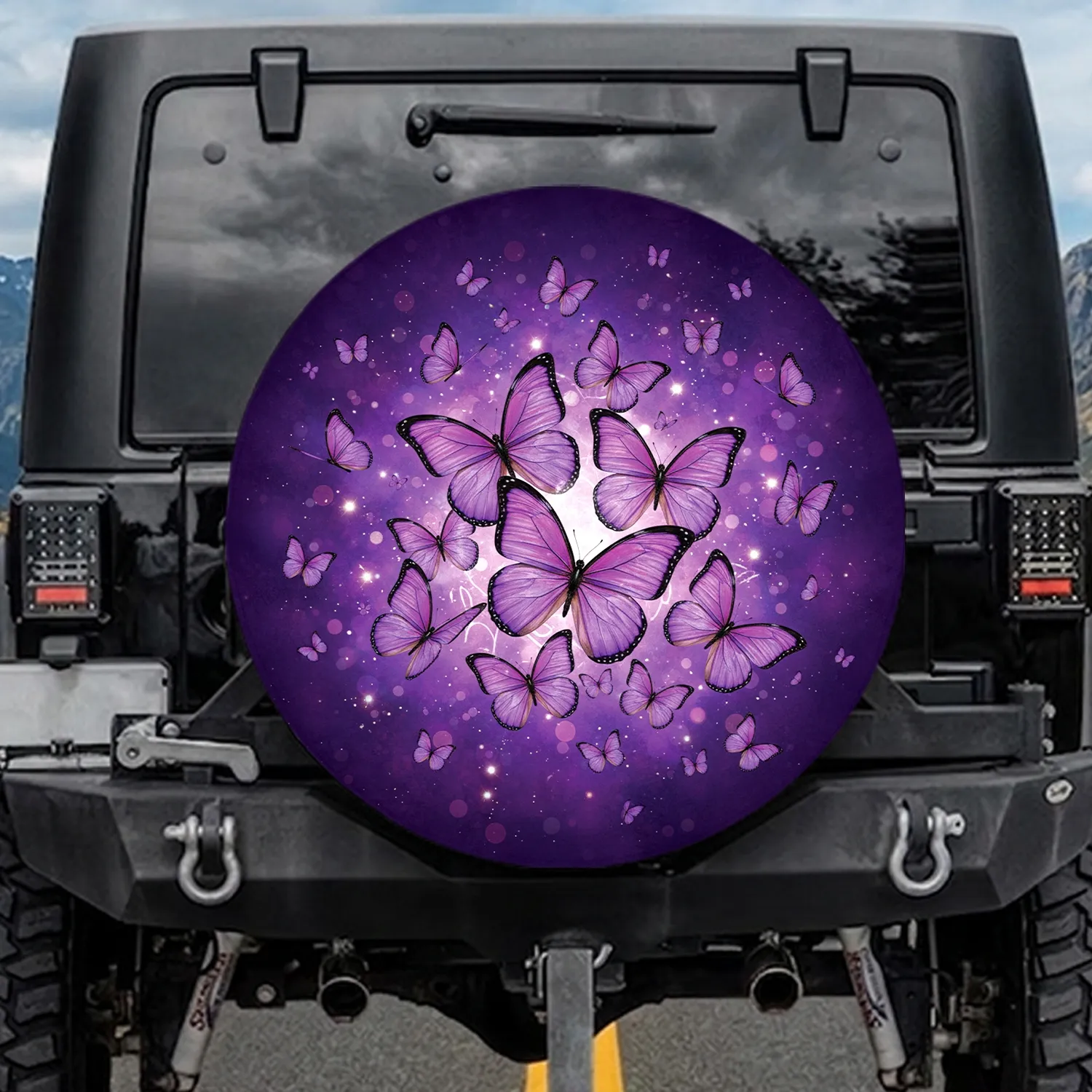 Purple Butterflies Ethereal Light - Home Decor Gift for Butterfly Lover Spare Tire Cover - 1
