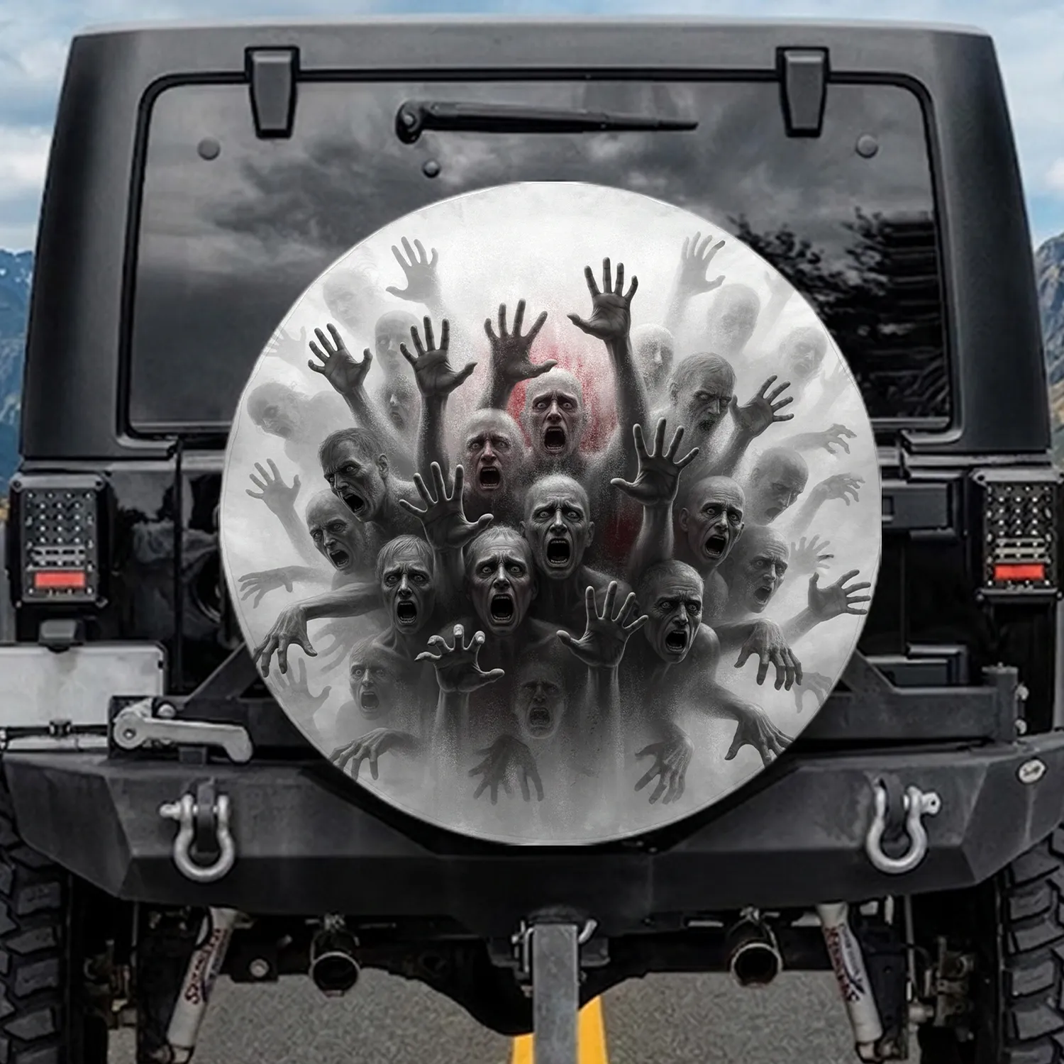 Faces Hands Fog Figures Scene - Car Decor Gift Spare Tire Cover - 1