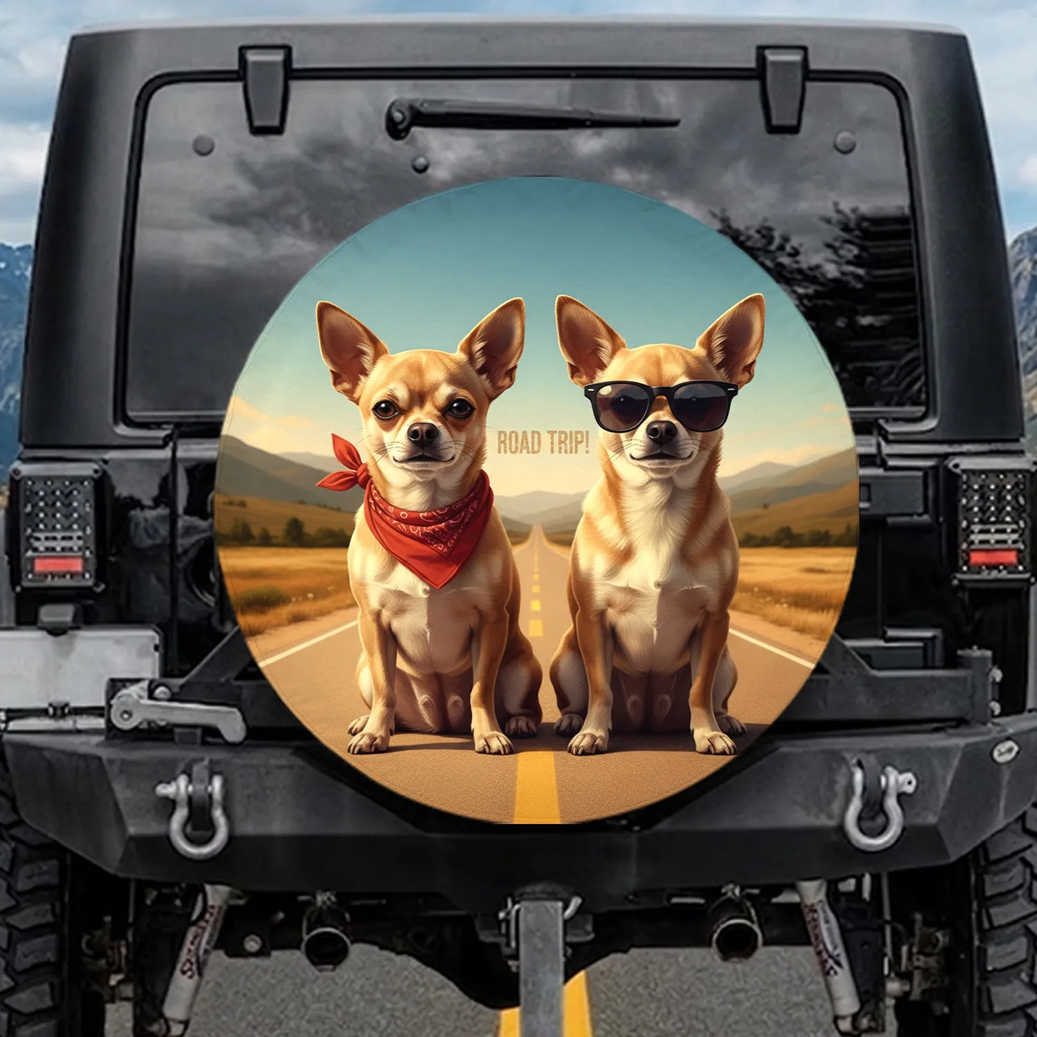 Fawn Chihuahuas Sunglasses Bandana Road Trip - Travel Essentials Dog Lover Gift Spare Tire Cover - 1