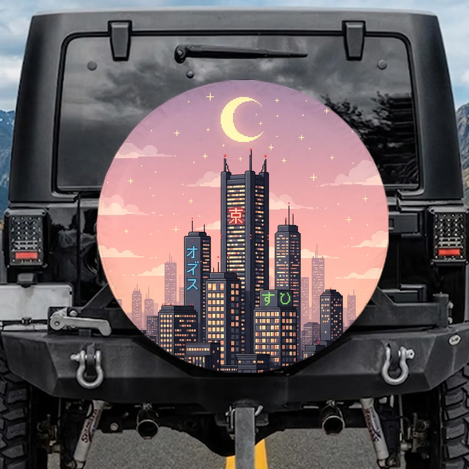 Tokyo Skyscraper Moon Night - Travel Lifestyle Gift for Japan Lover Spare Tire Cover - 1