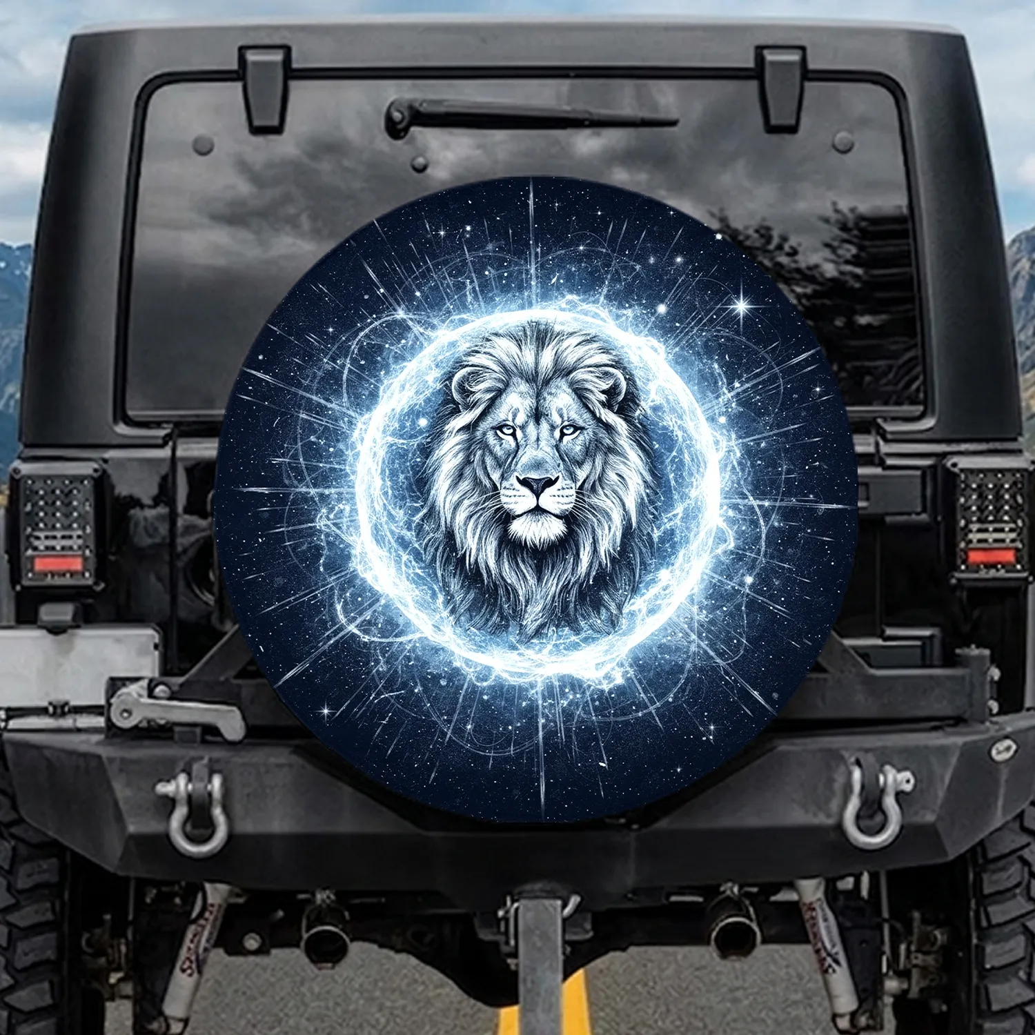 Swirling Lion Head Cosmic Orb Night Sky - Wildlife Lover Gift Spare Tire Cover - 1
