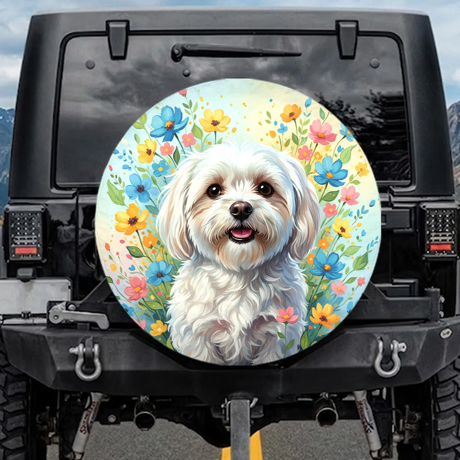 White Dog Blossom Leaves Explosion - Everyday Home Decor for Dog Lovers Spare Tire Cover - 1