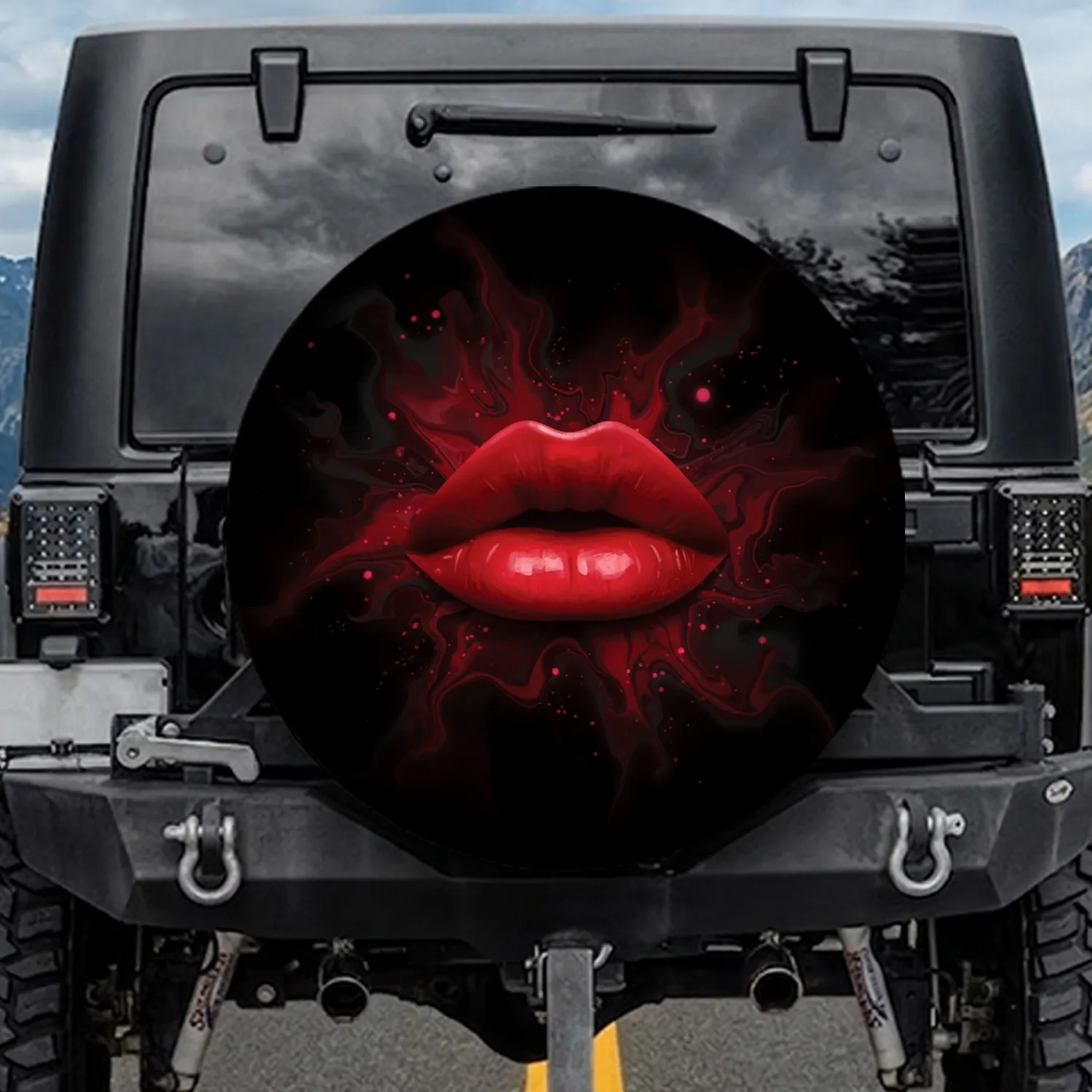 Red Lips Lipstick Fluid Glimmers Swirls - Bold Car Accessory Spare Tire Cover - 1