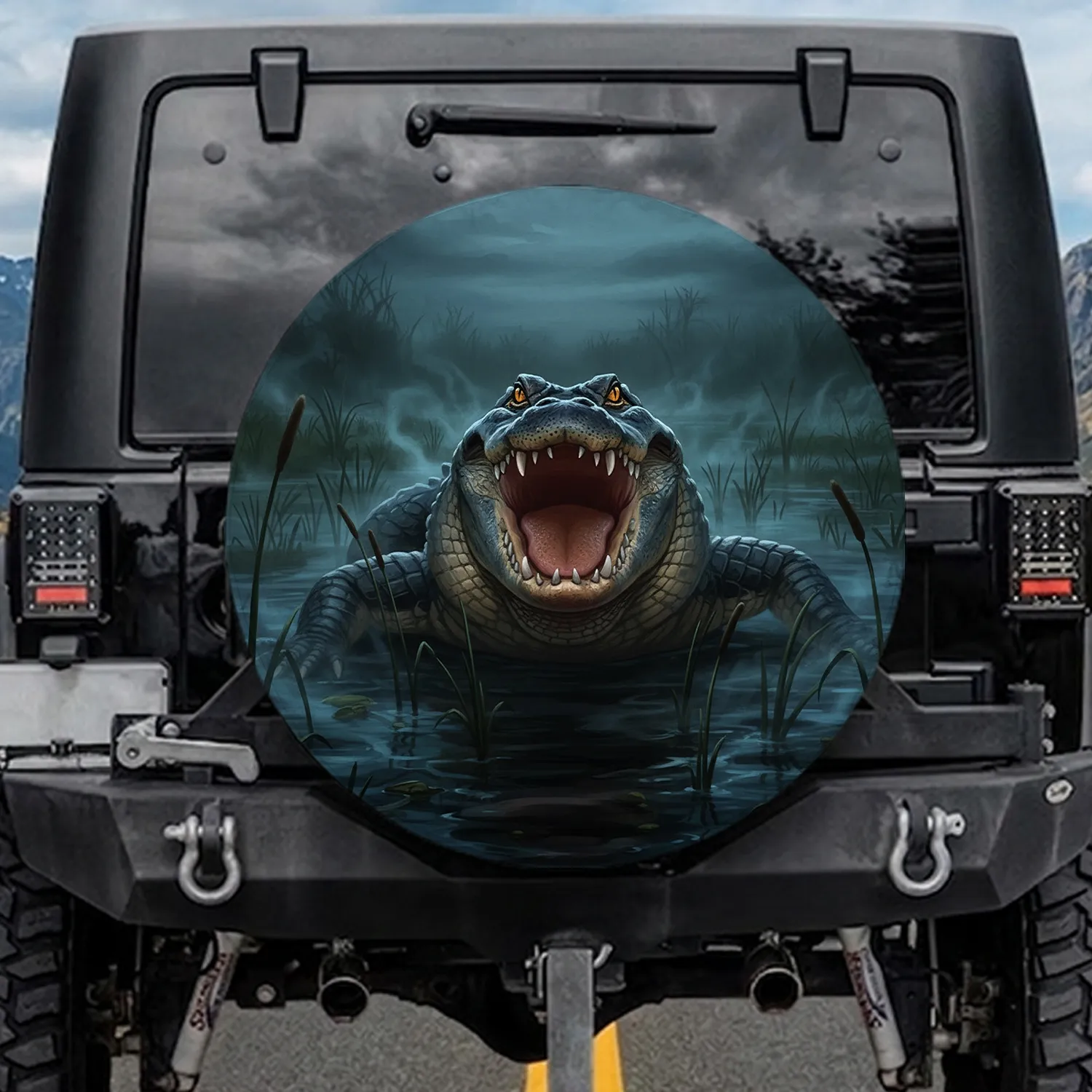 Alligator Murky Swamp Twilight Sky - Wildlife Lover Gift Spare Tire Cover - 1