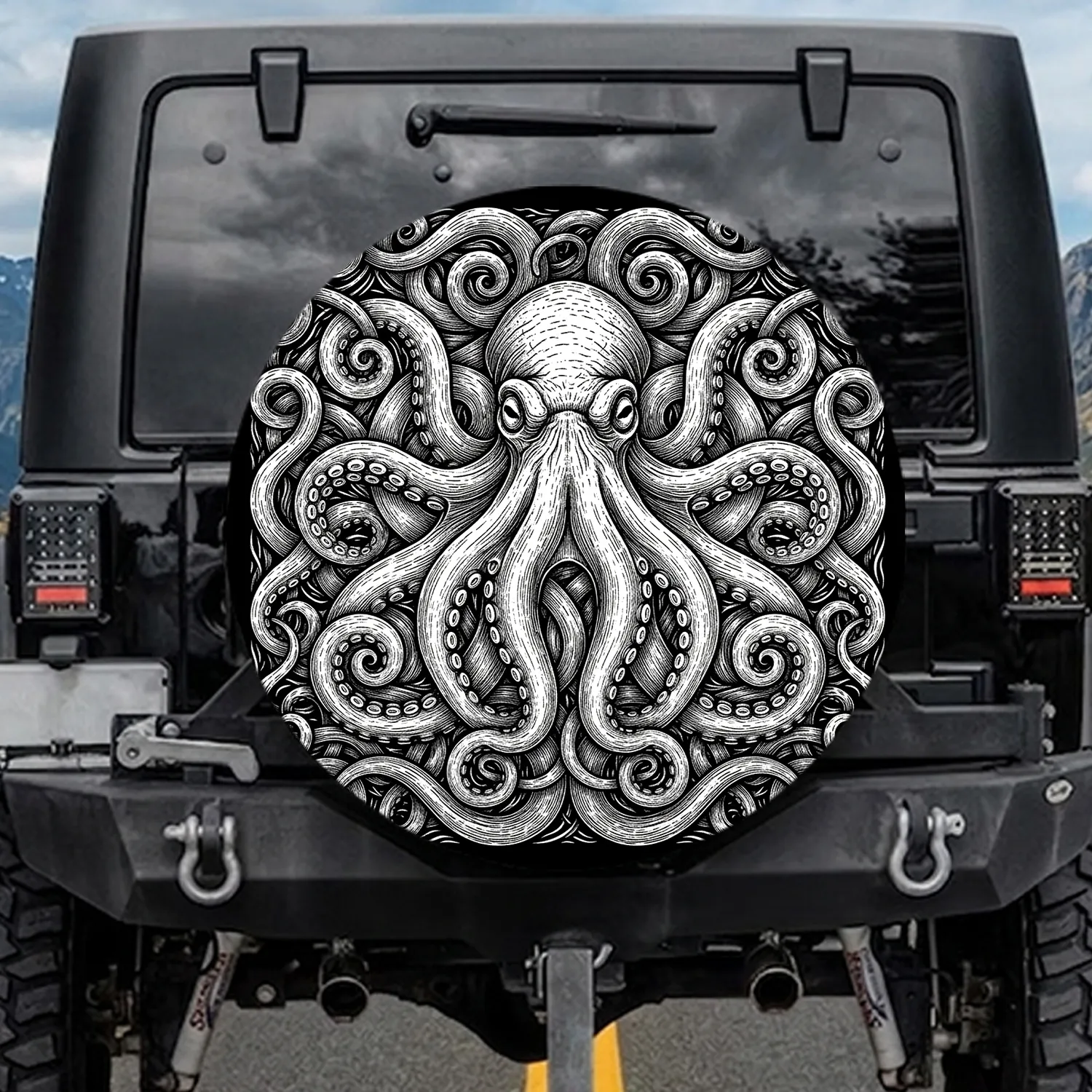 Ancient Octopus Swirling Tentacles Deep Void Aquatic Current - Ocean Lover Gift Spare Tire Cover - 1
