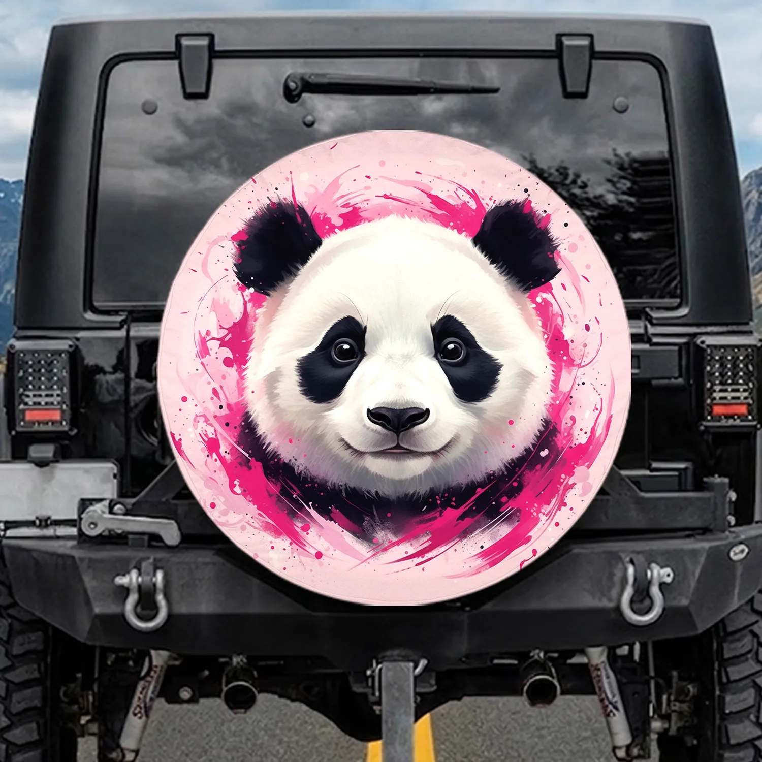 Panda Bear Face Paint Splatters - Home Decor Gift for Panda Lover Spare Tire Cover - 1