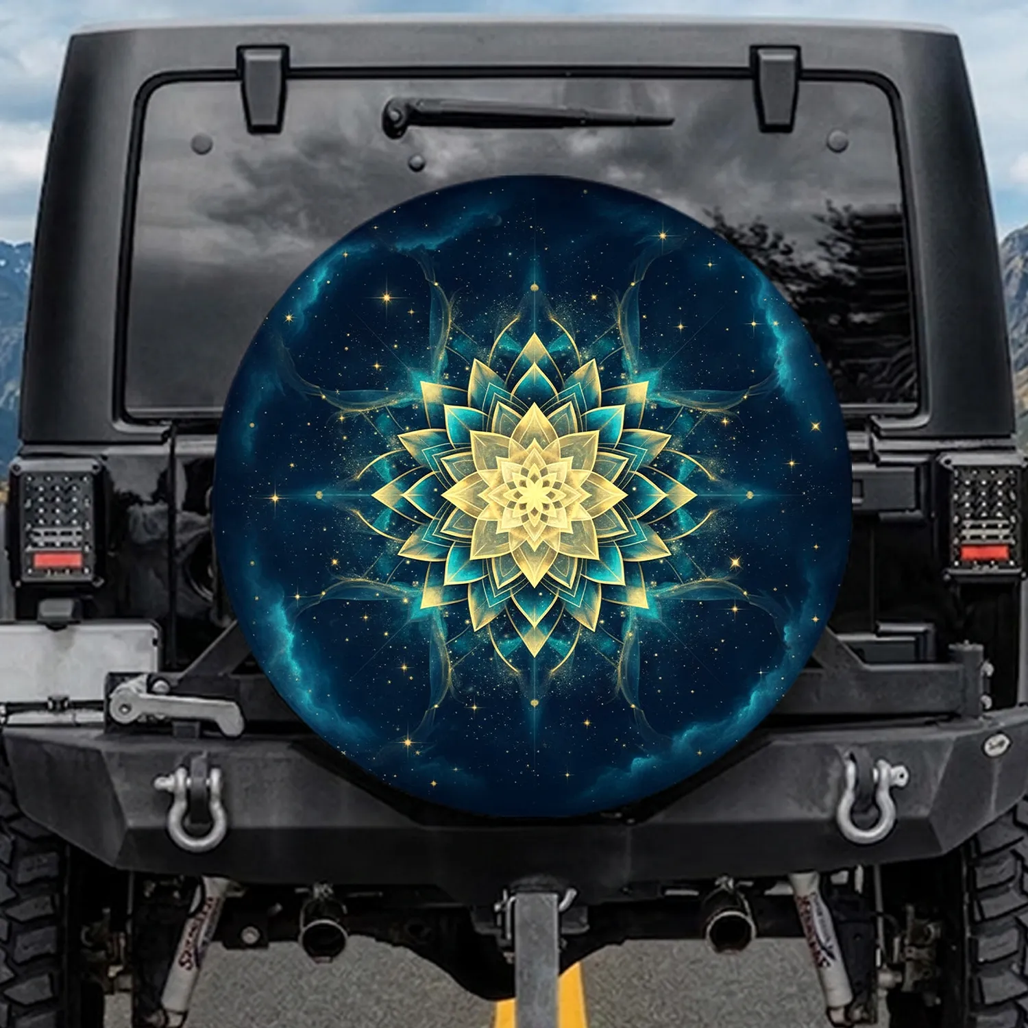 Geometric Lotus Mandala Cosmic Starlight - Home Decor Gift for Yoga Lover Spare Tire Cover - 1