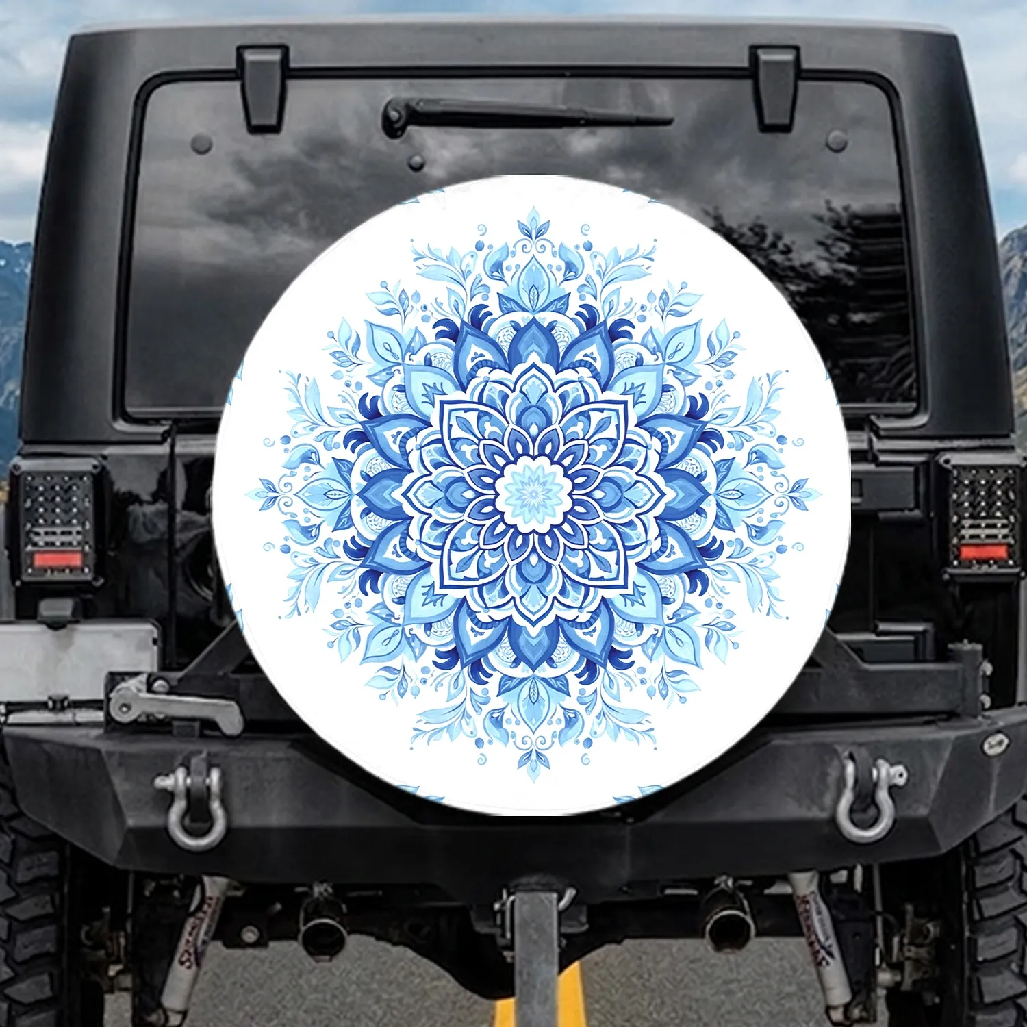 Floral Petal Mandala Leaves Swirling Tendrils Boho Lifestyle Gift Spare Tire Cover - 1