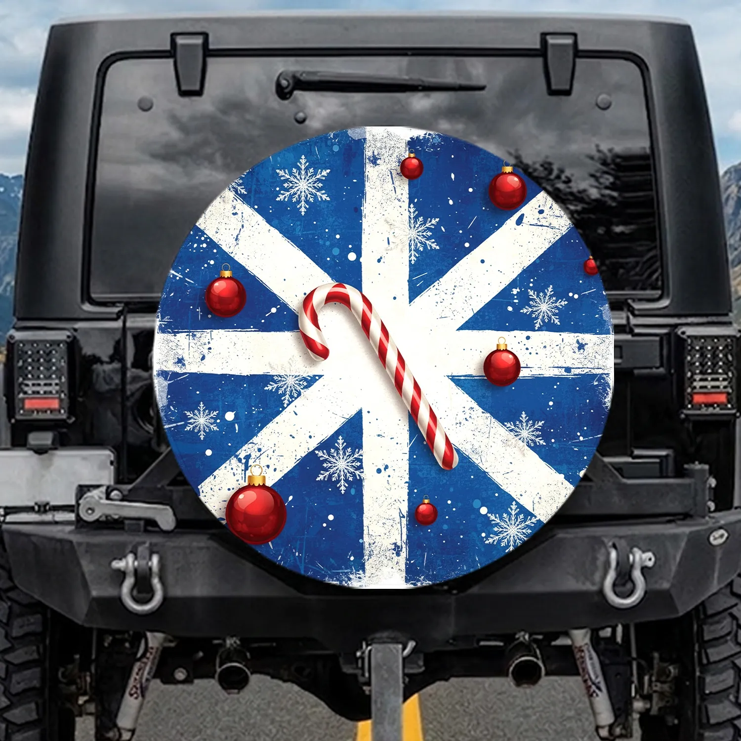 Scottish Saltire Flag Christmas Baubles Candy Cane - Holiday Decor Gift Spare Tire Cover - 1