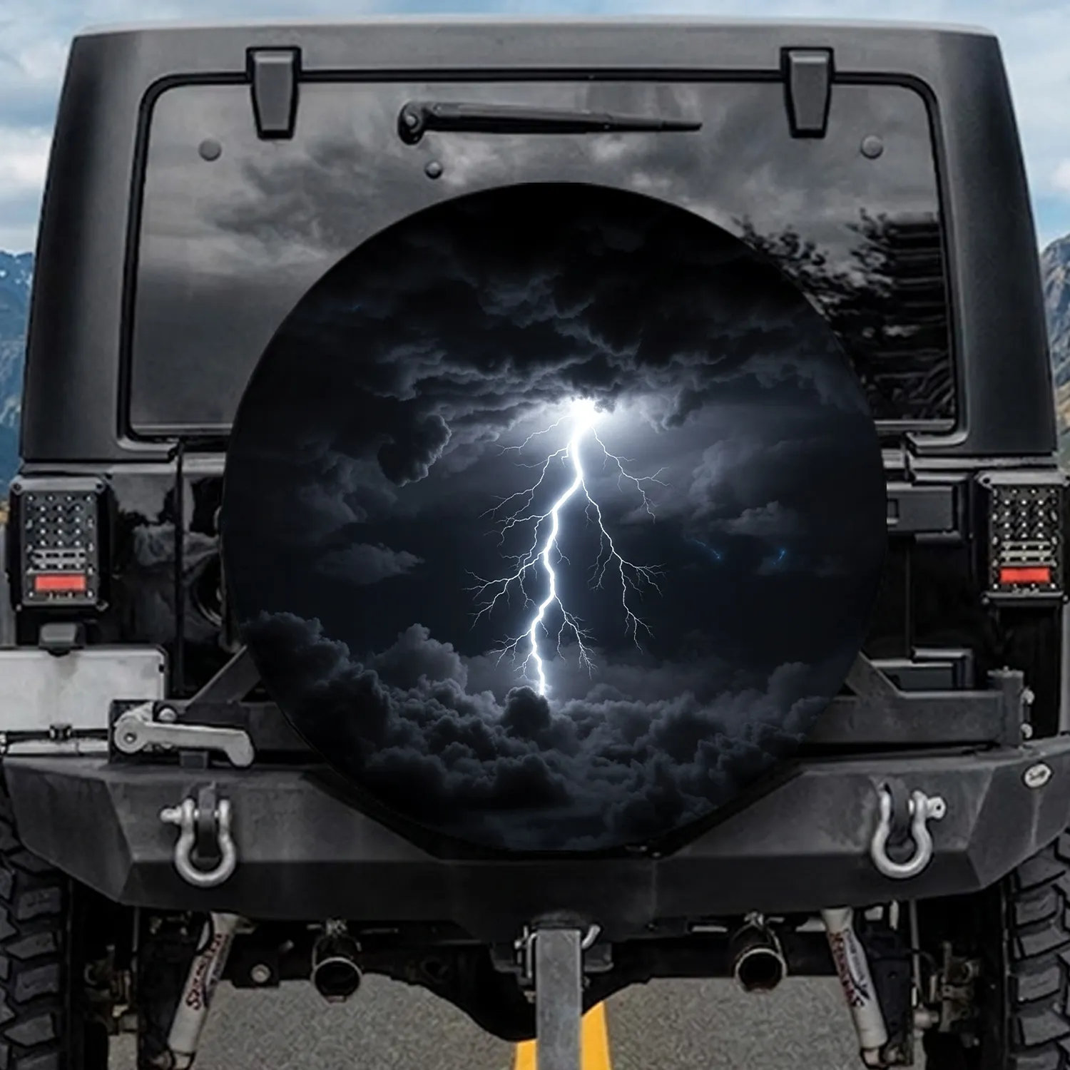 Striking Lightning Bolt Ominous Storm Clouds Night Sky - Home Decor Gift Spare Tire Cover - 1