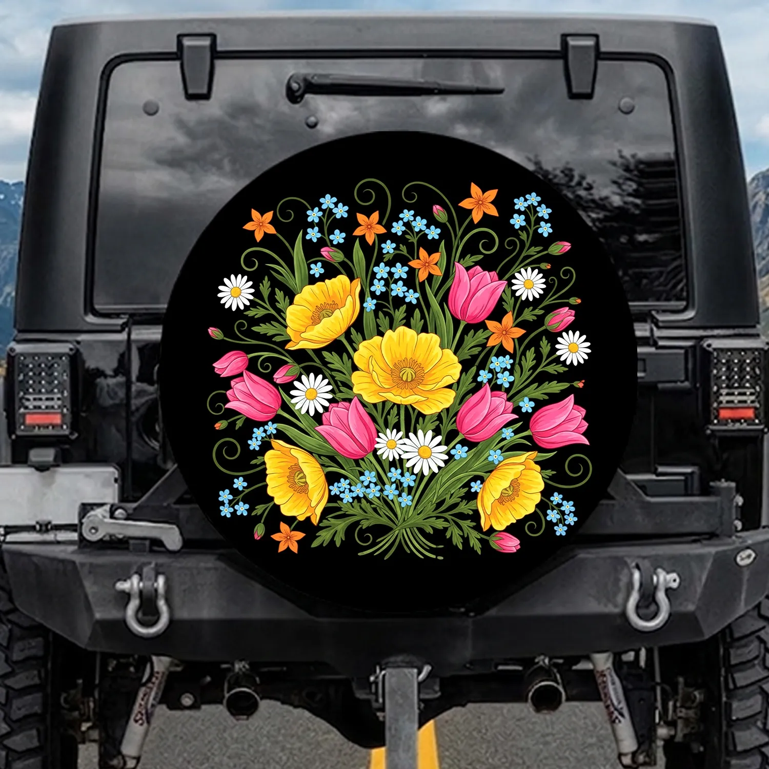 Vibrant Poppies Tulips Daisy Floral Garden - Garden Lover Home Decor Gift Spare Tire Cover - 1