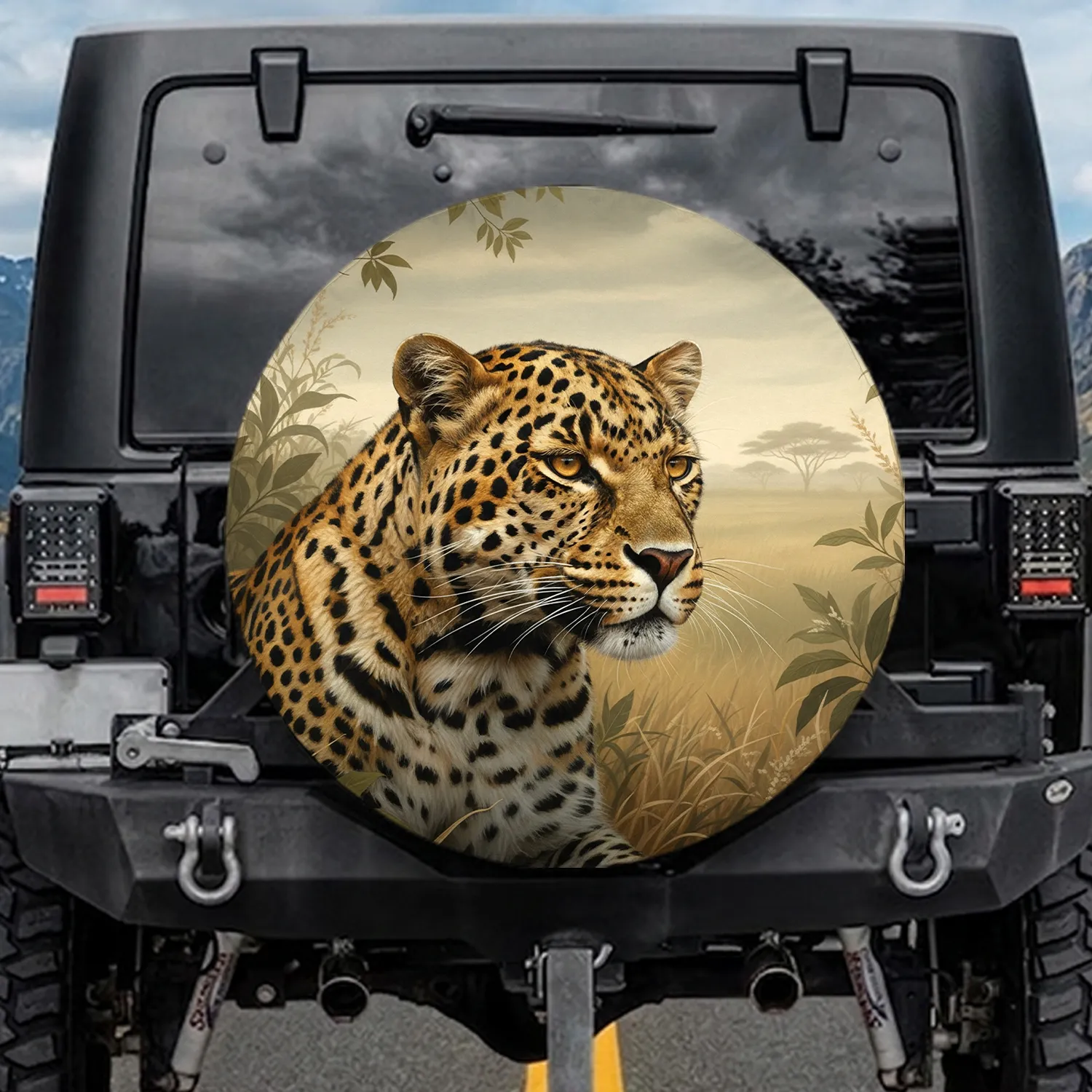 Majestic Realistic Leopard Amber Eyes Golden Fur Savanna - Nature Wildlife Lover Gift Spare Tire Cover - 1