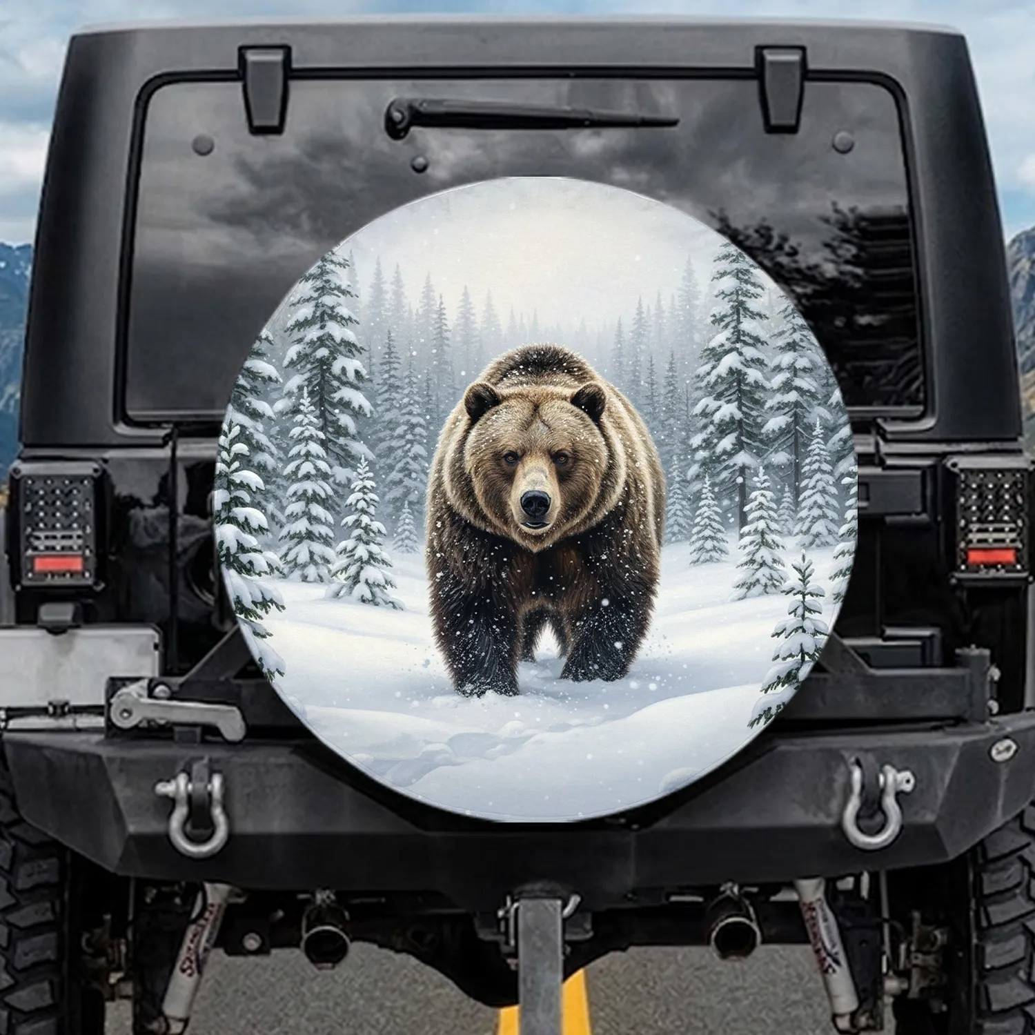 Grizzly Bear Snowy Winter Forest Wildlife Lover Gift Spare Tire Cover - 1
