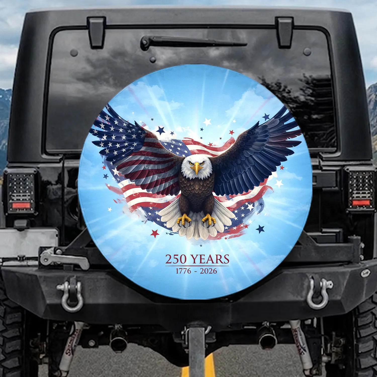 Bald Eagle American Flag 250 Years - Independence Day Celebration for Veterans Spare Tire Cover - 1