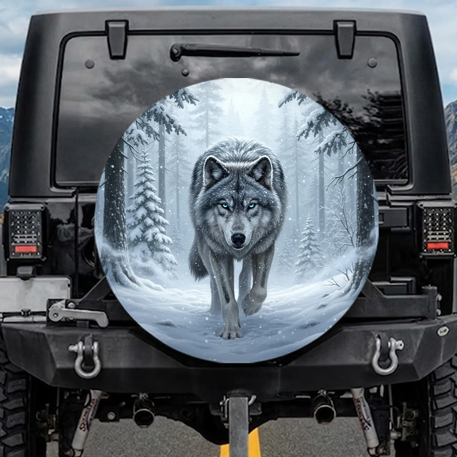 Majestic Grey Wolf Winter Forest Snow - Wildlife Lover Gift Spare Tire Cover - 1