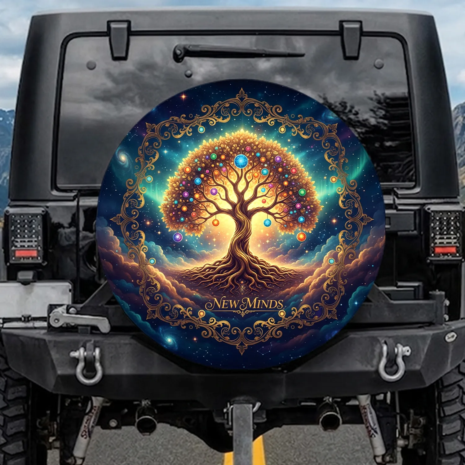 Golden Tree of Life NEW MINDS Cosmic Nebula - Spiritual Journey Gift Spare Tire Cover - 1