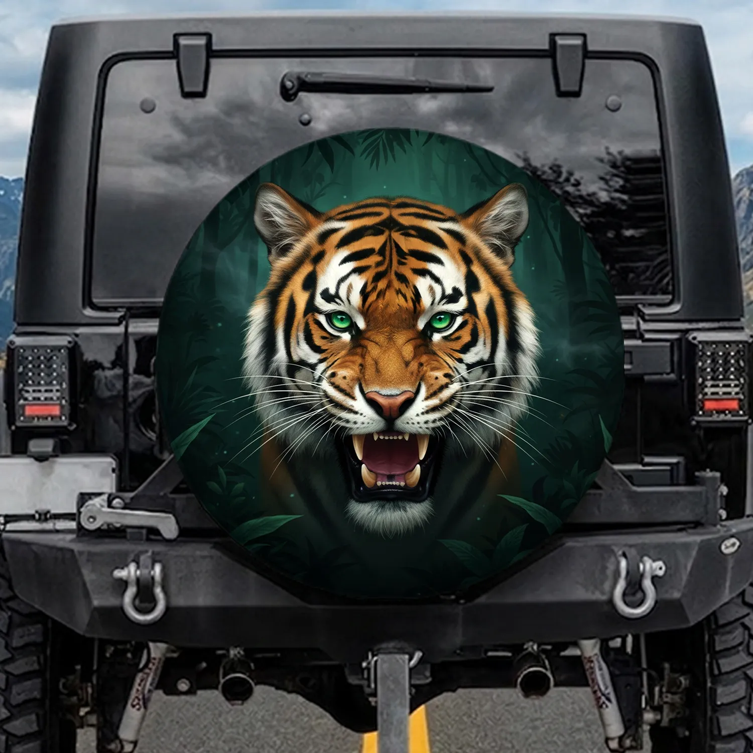 Tiger Head Fangs Whiskers Jungle Shadows - Wildlife Lover Gift Spare Tire Cover - 1