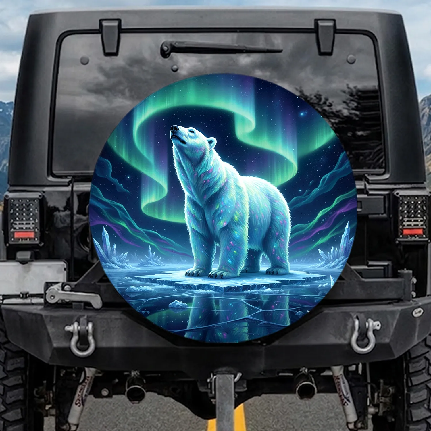 Polar Bear Aurora Nebulae Stardust Icy Sky - Wildlife Lover Gift Spare Tire Cover - 1