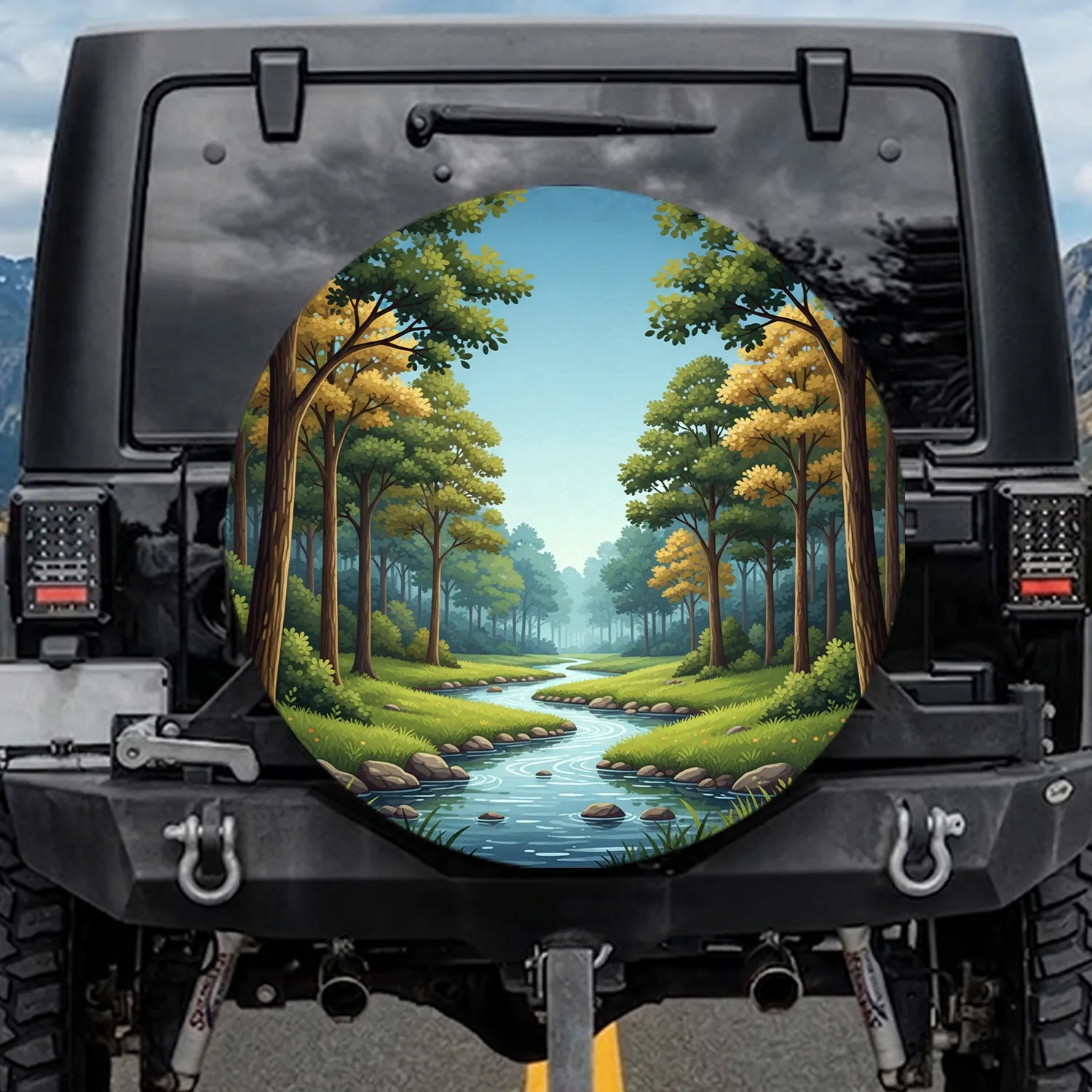 Forest Stream Woodland Landscape - Nature Lover Gift Spare Tire Cover - 1