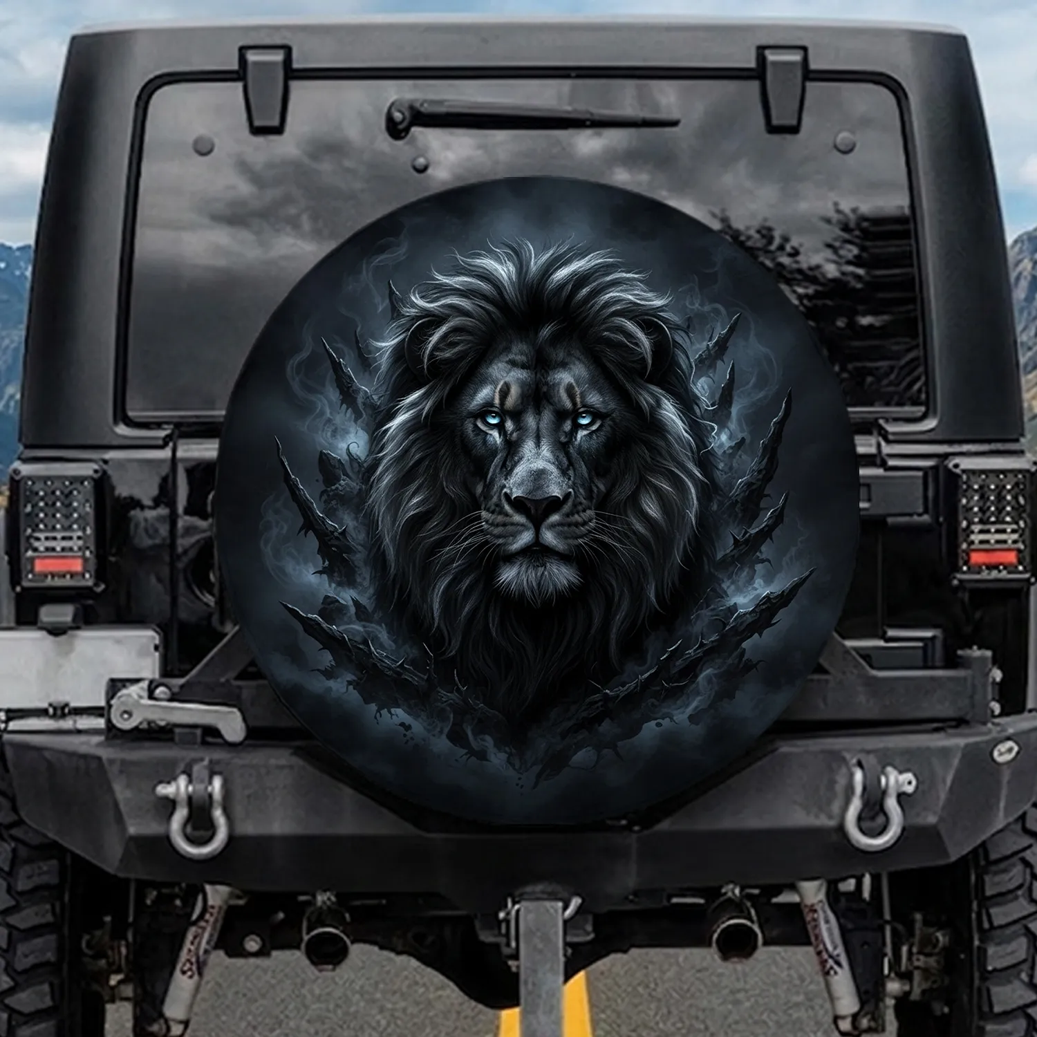 Fierce Black Lion Head Charcoal Mist - Wildlife Lover Home Decor Gift Spare Tire Cover - 1