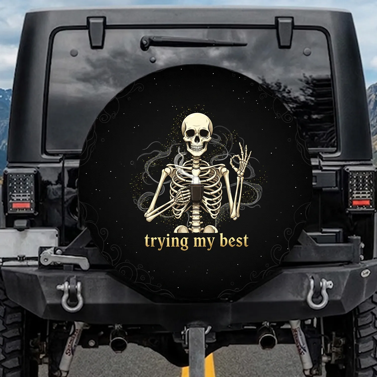 Skeleton Coffee Mug 'Trying My Best' - Everyday Motivation Gift Spare Tire Cover - 1