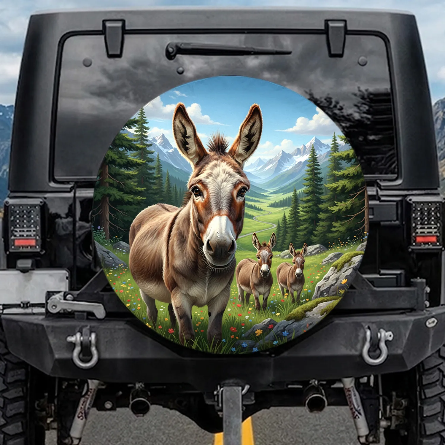 Donkeys Mountain Wildflower Valley - Farmhouse Decor Gift Spare Tire Cover - 1
