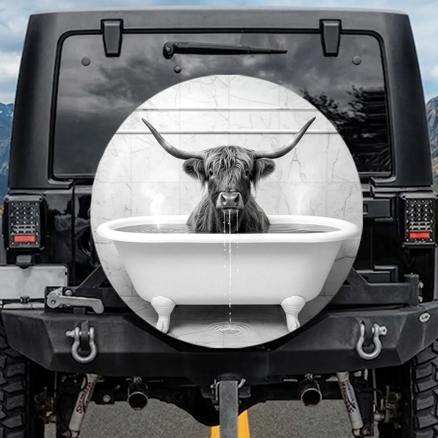Shaggy Highland Cow Clawfoot Tub - Farmhouse Decor Gift for Cow Lover Spare Tire Cover - 1