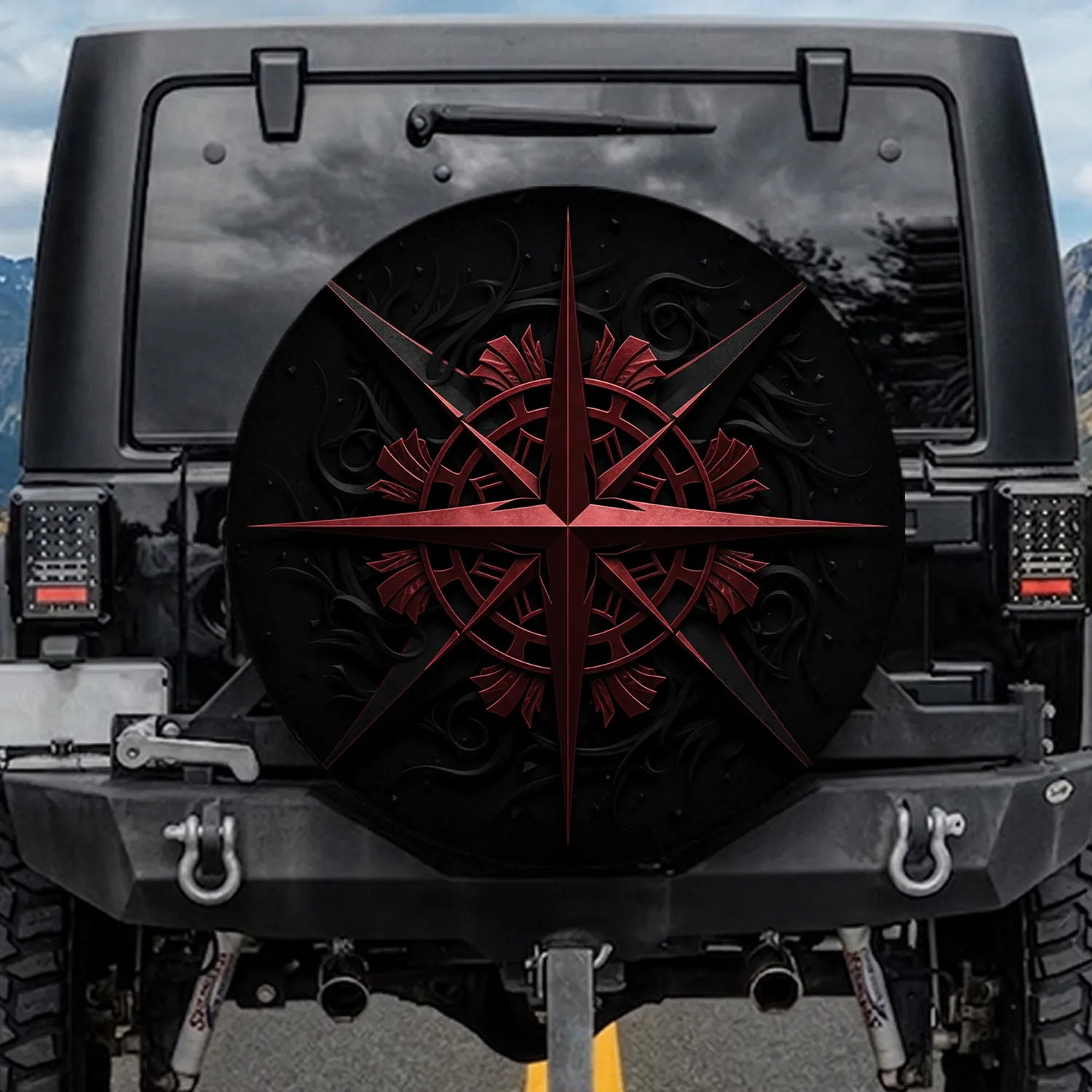 Spiky Compass Rose Emblem - Road Trip Essentials Gift for Adventure Seekers Spare Tire Cover - 1