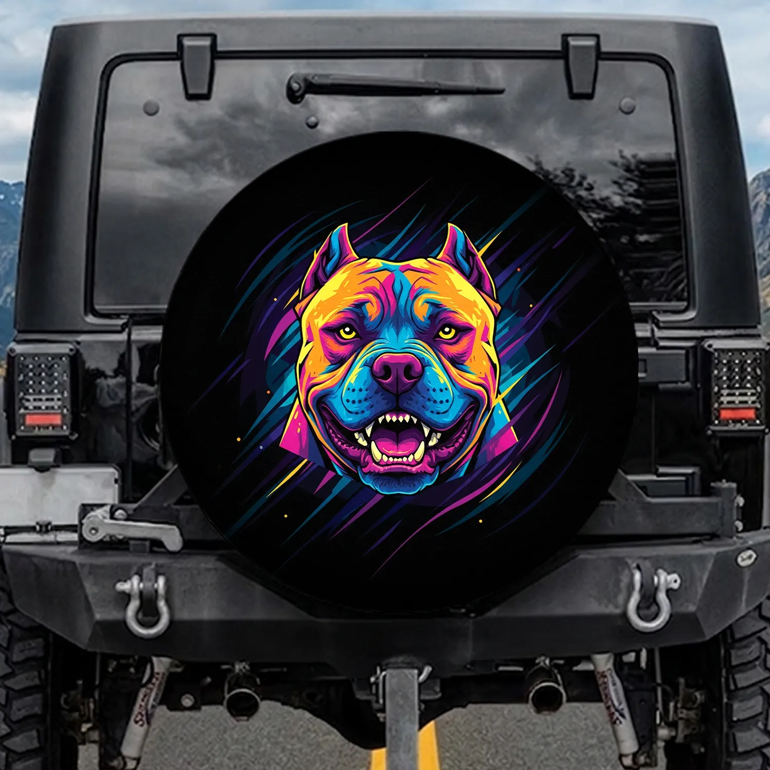 American Bully Dog Head Strong Jaw Teeth - Dog Lover Gift Spare Tire Cover - 1