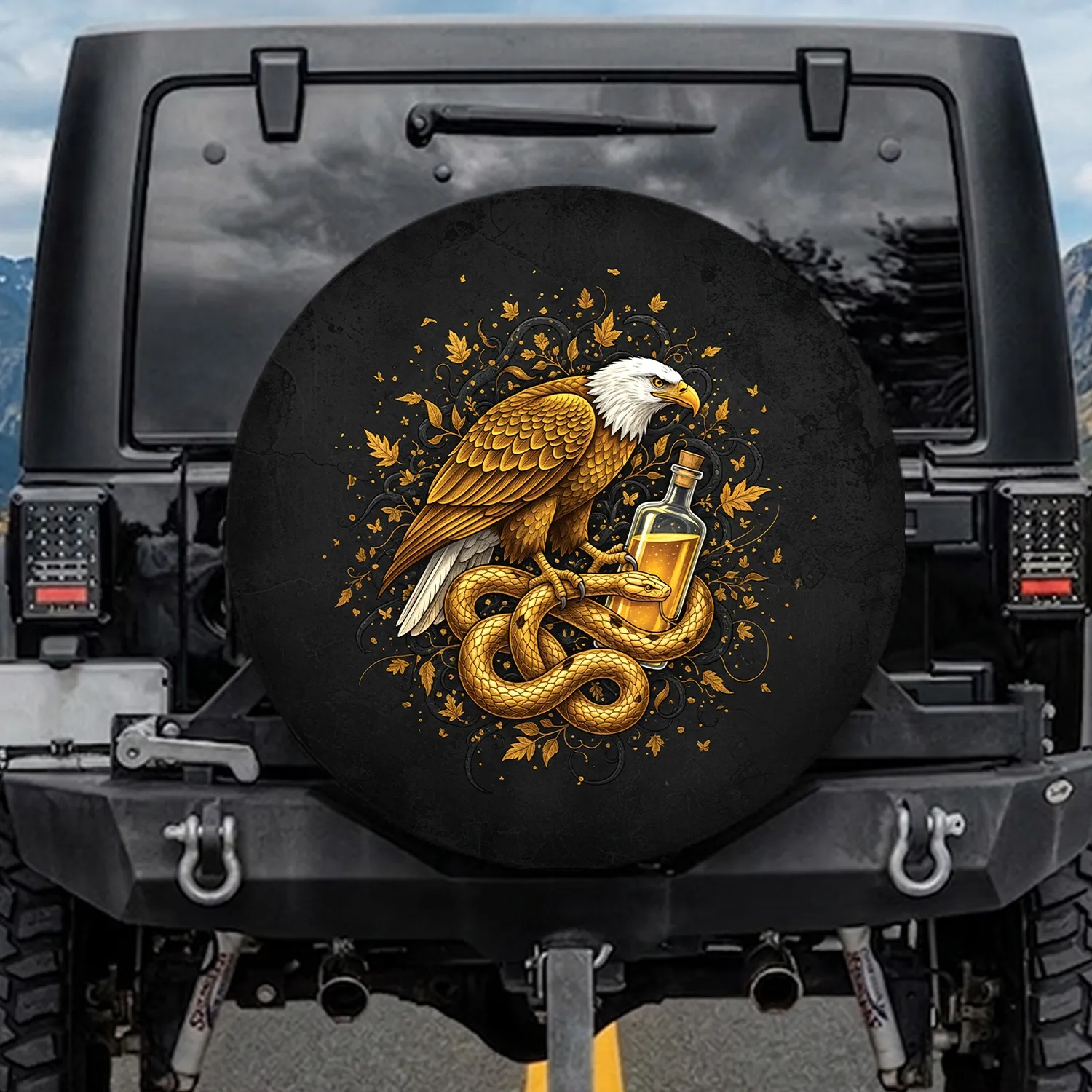 Bald Eagle Golden Snake Bottle Wildlife Lover Gift Spare Tire Cover - 1