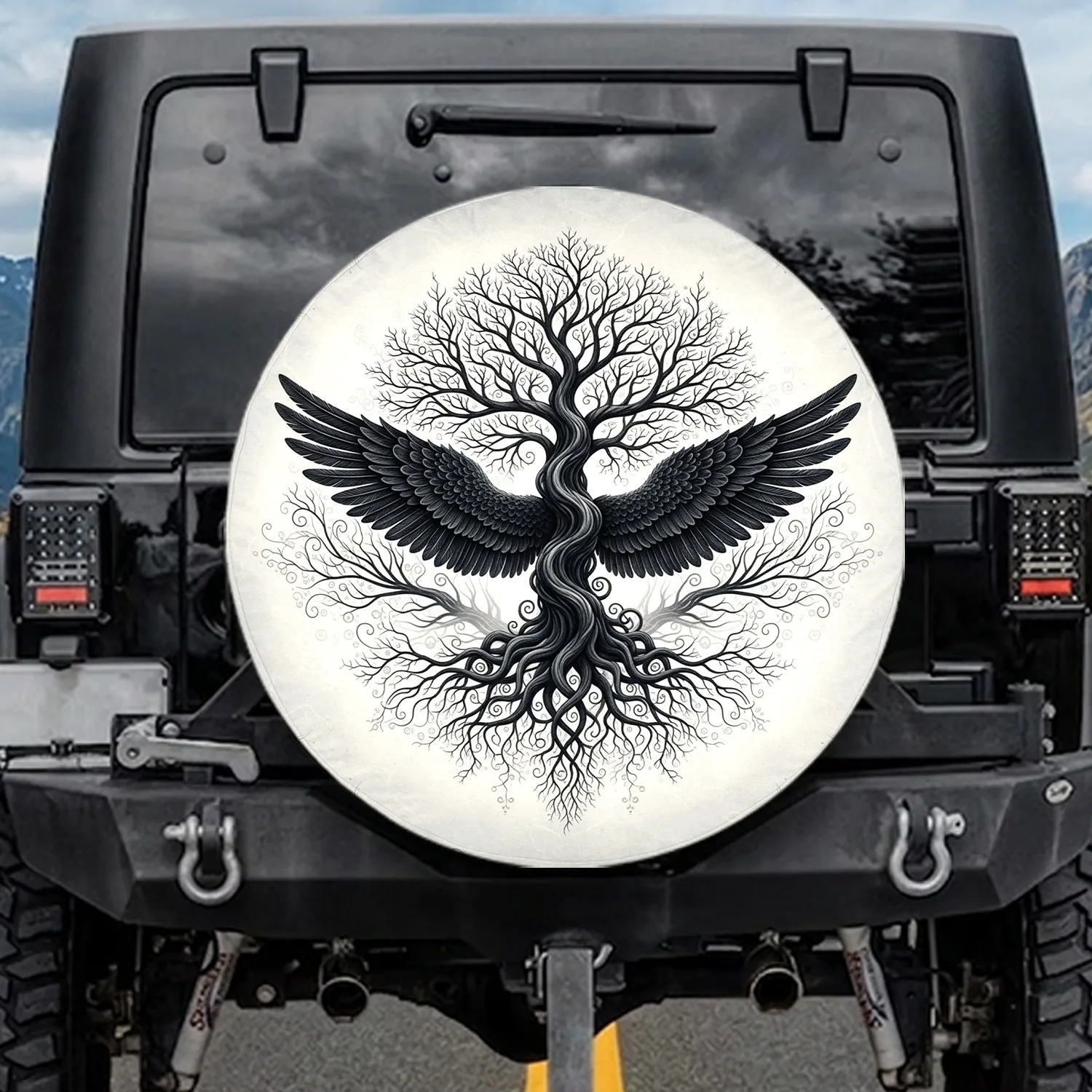 Gnarled Tree Sprawling Branches Feathered Wings - Nature Lover Home Decor Gift Spare Tire Cover - 1