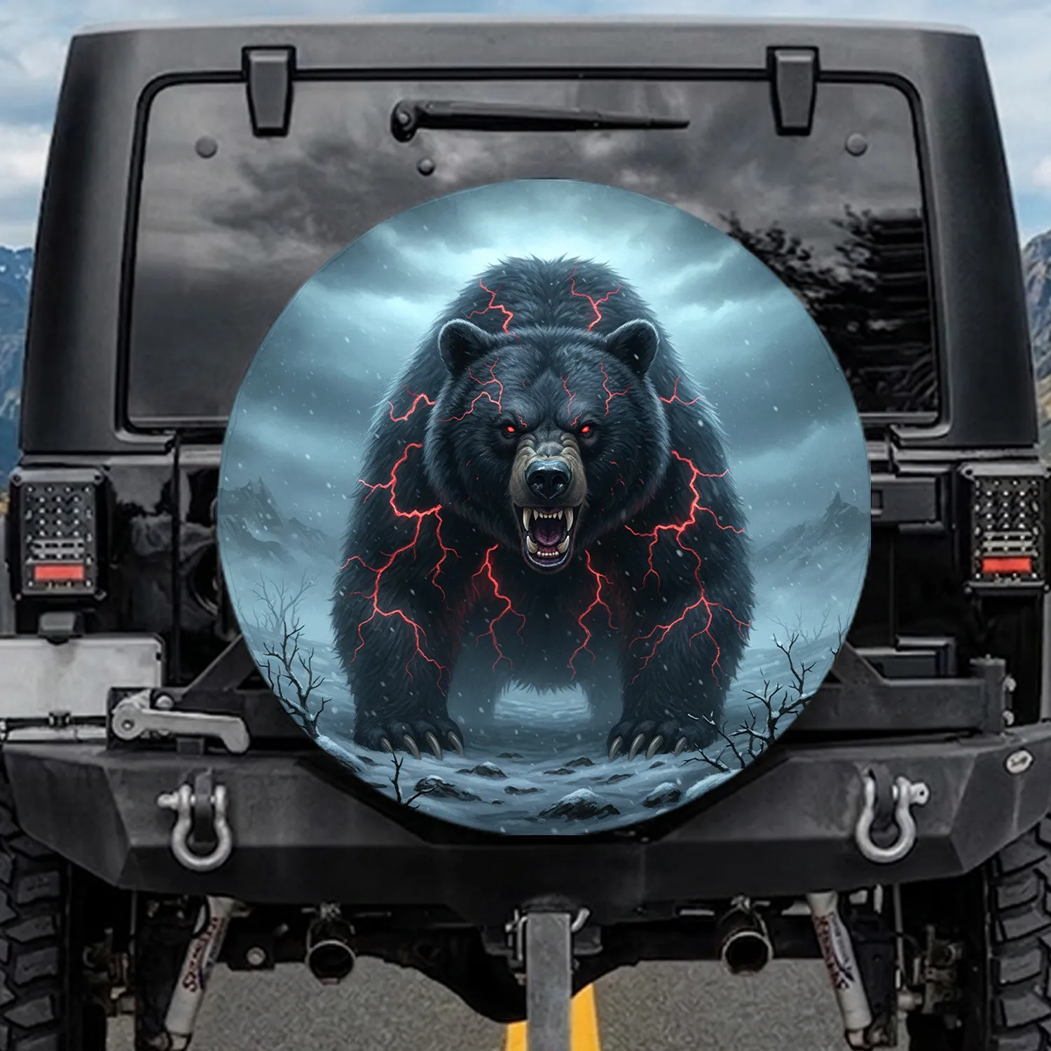 Black Bear Lightning Wilderness Winter - Wildlife Lover Outdoor Gift Spare Tire Cover - 1