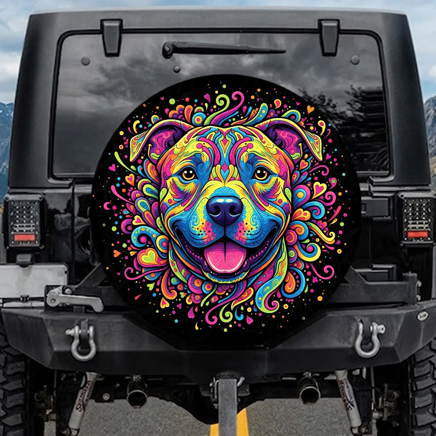 Pitbull Dog Mosaic Psychedelic Pop - Dog Lover Gift for Car Owners Spare Tire Cover - 1
